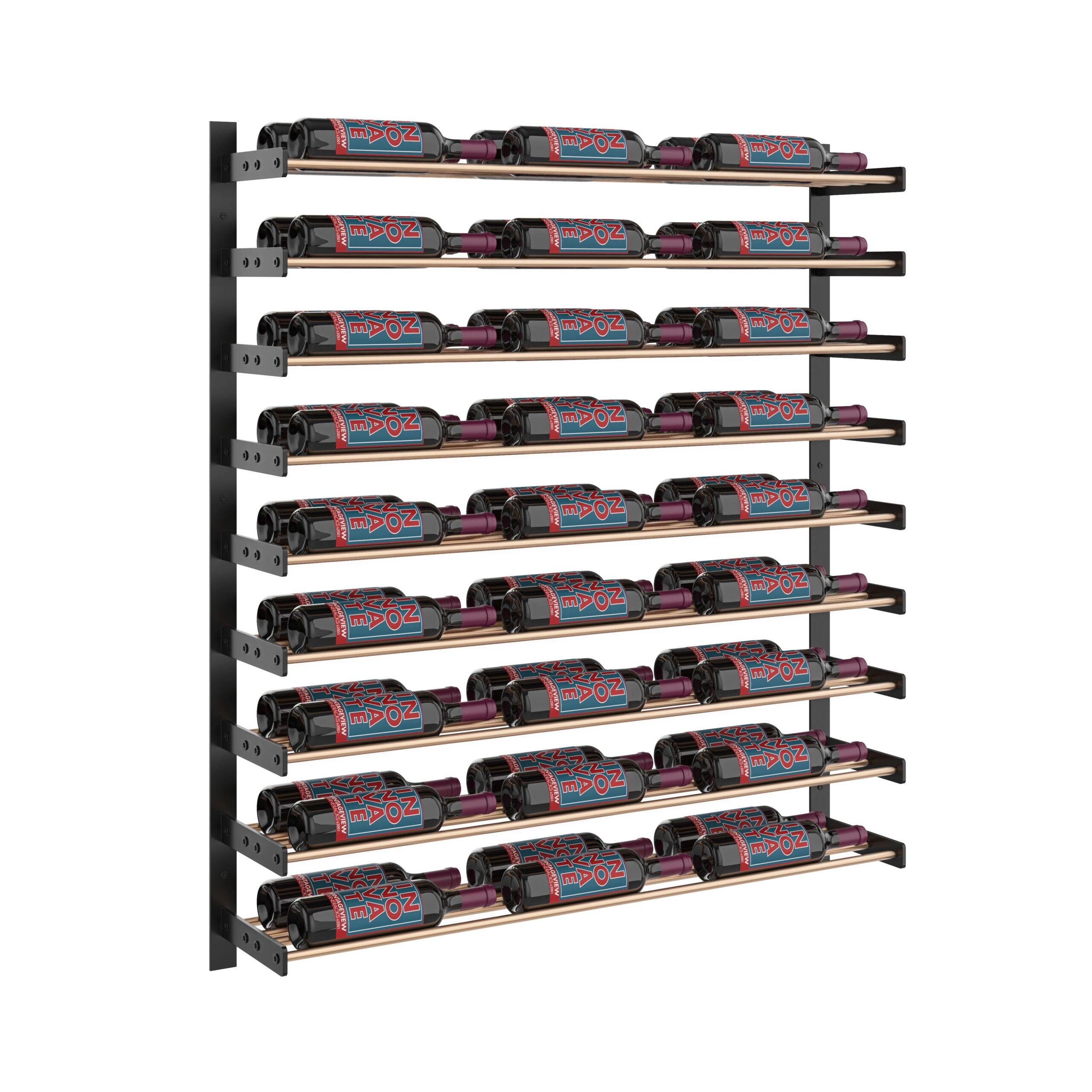VintageView Evolution Wine Wall 45 3C Extension (wall mounted metal wine rack expansion pack) Matte Black Golden Bronze 54 Bottles Double