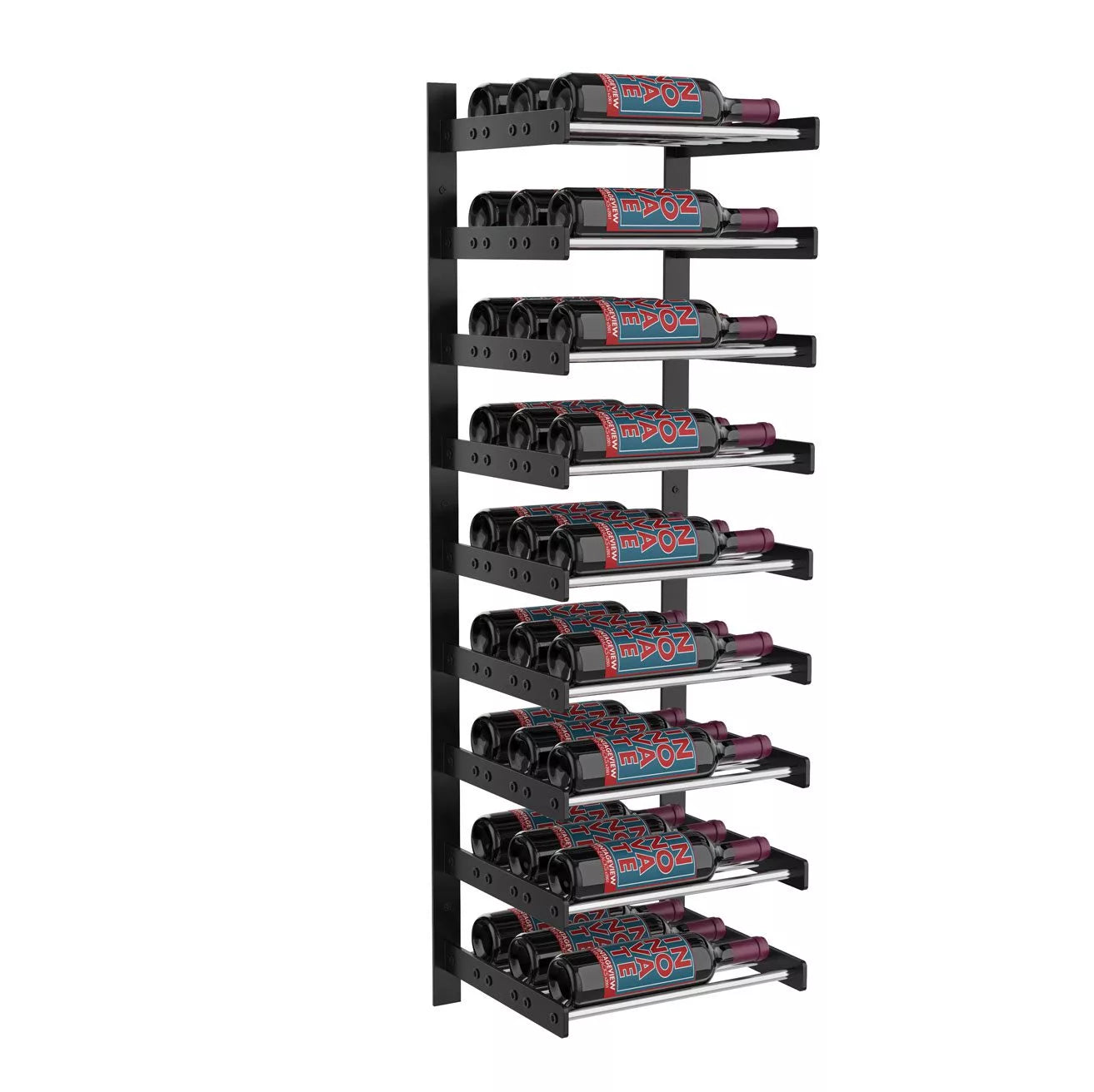 VintageView Evolution Wine Wall 45 1C (wall mounted metal wine rack) Chrome Matte Black 27 Bottles Triple