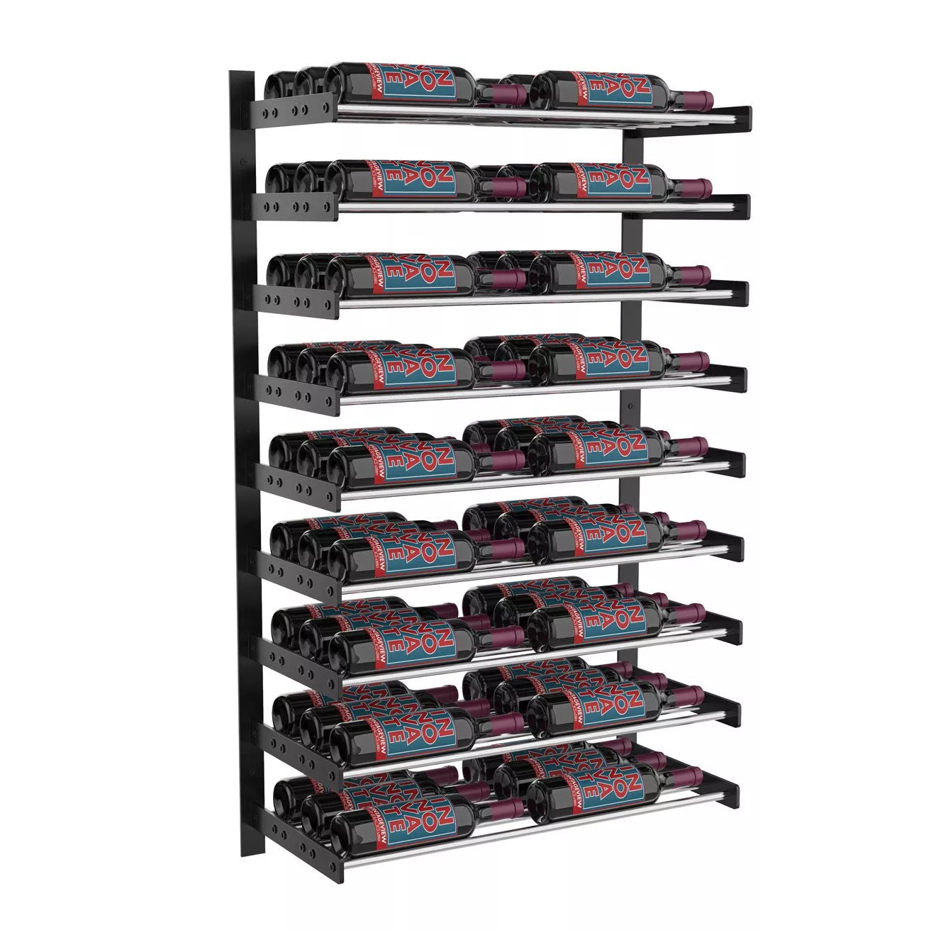 VintageView Evolution Wine Wall 45 2C (wall mounted metal wine rack) Matte Black Chrome 54 Bottles Triple