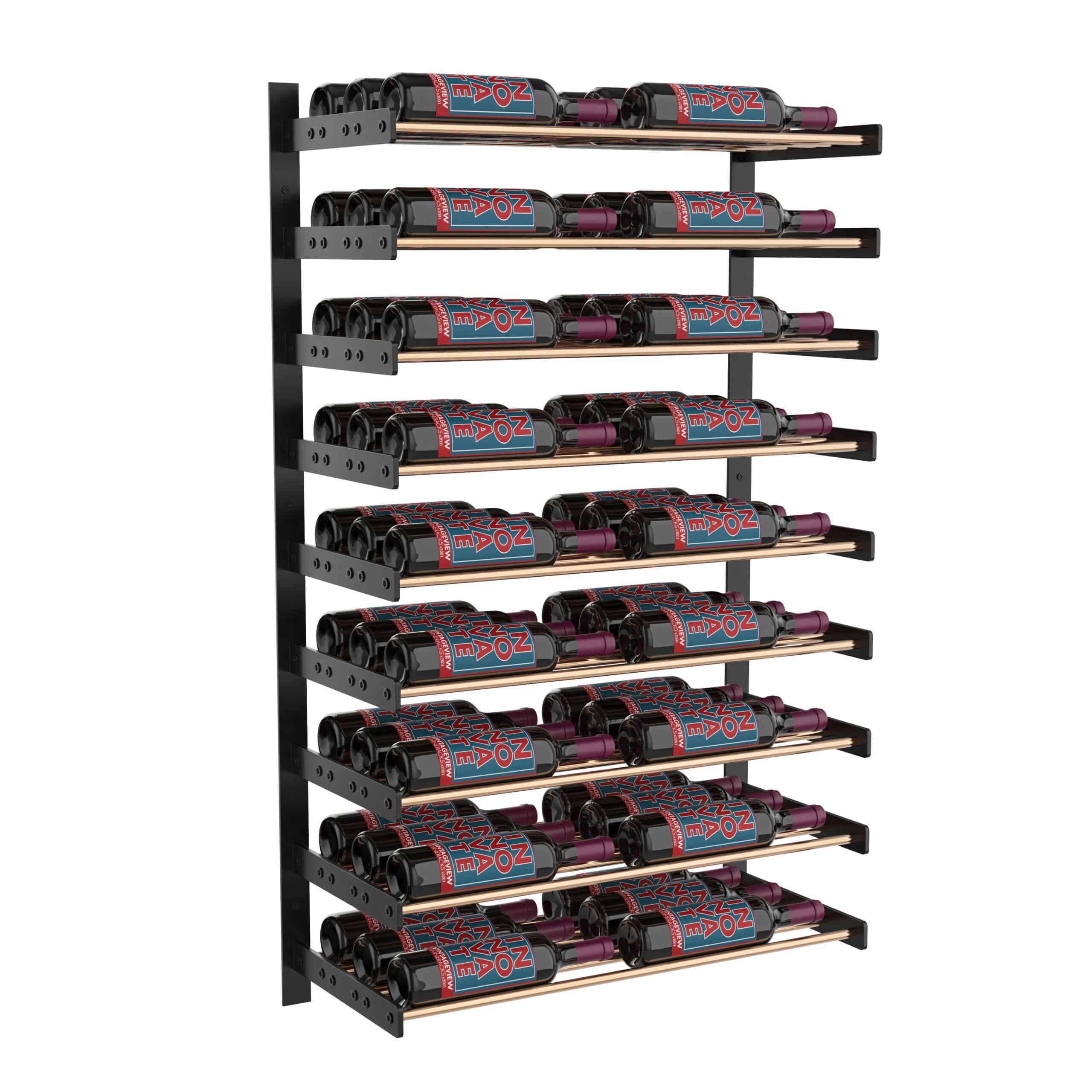 VintageView Evolution Wine Wall 45 2C (wall mounted metal wine rack) Matte Black Golden Bronze 54 Bottles Triple