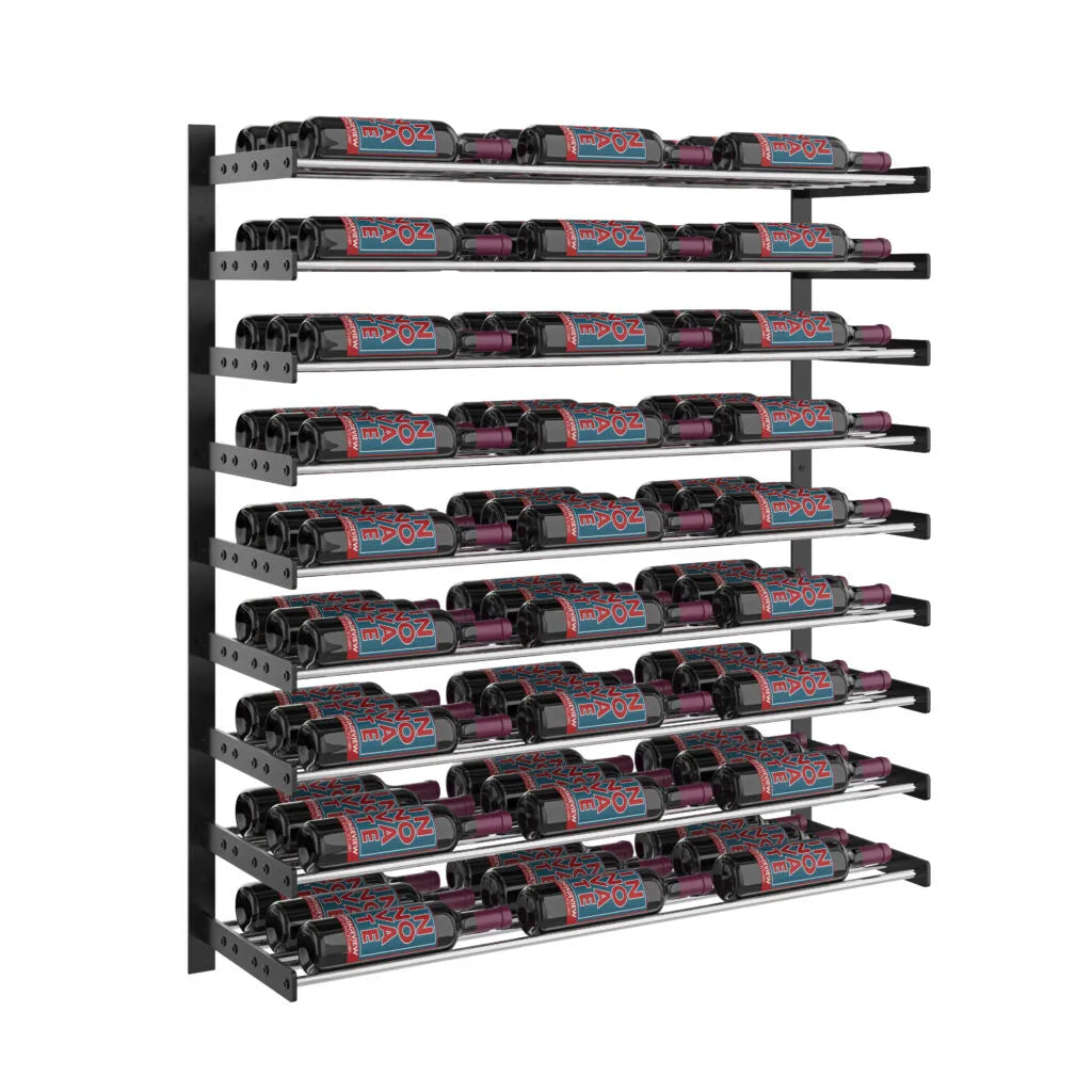 VintageView Evolution Wine Wall 45 3C (wall mounted metal wine rack) Matte Black Chrome 81 Bottles Triple