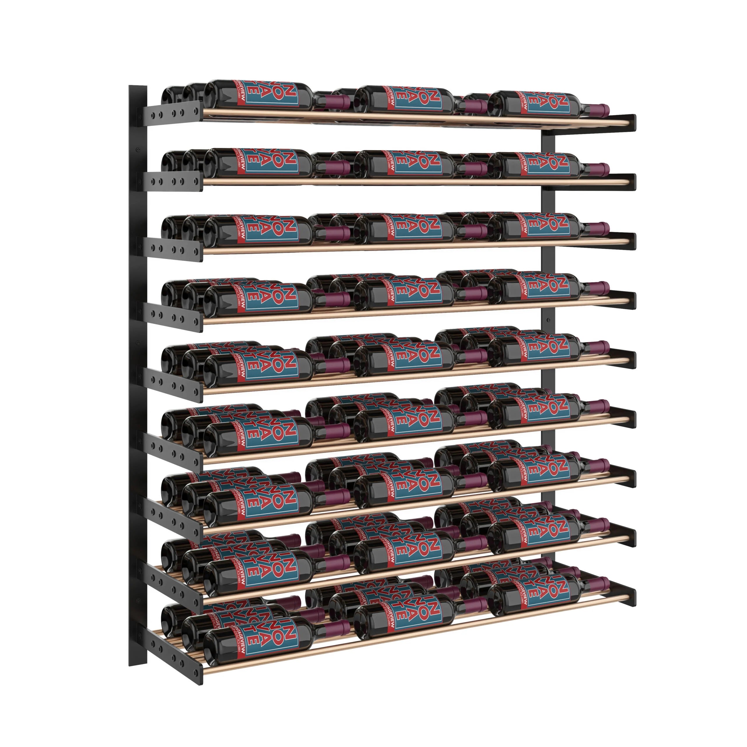 VintageView Evolution Wine Wall 45 3C Extension (wall mounted metal wine rack expansion pack) Matte Black Golden Bronze 81 Bottles Triple