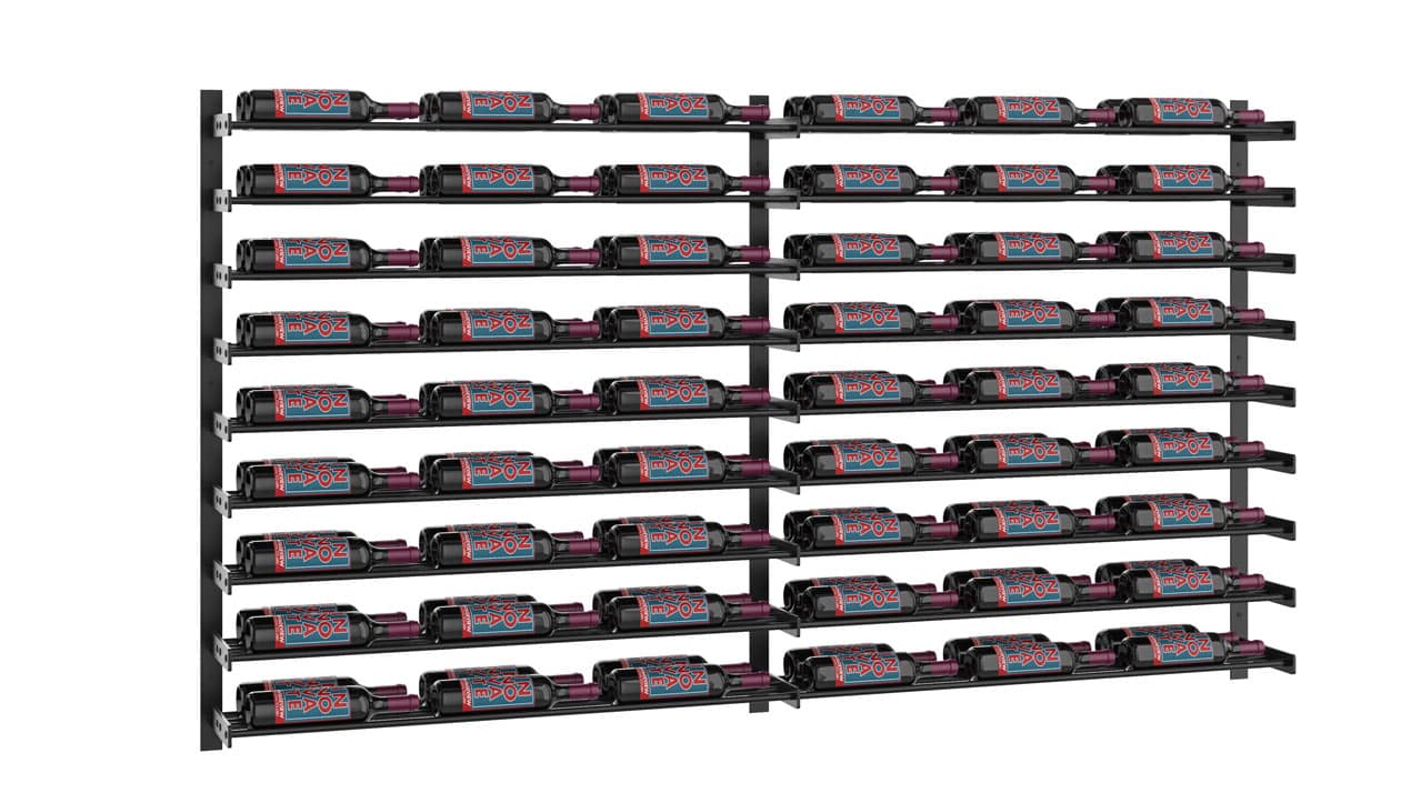 VintageView Evolution Wine Wall 9x6 Designer Grid (wall mounted metal wine rack) Matte Black 108 Bottles Double