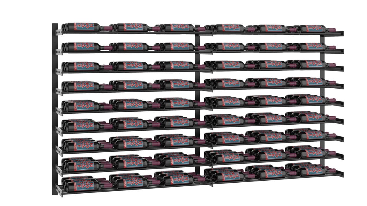 VintageView Evolution Wine Wall 9x6 Designer Grid (wall mounted metal wine rack) Matte Black 162 Bottles Triple