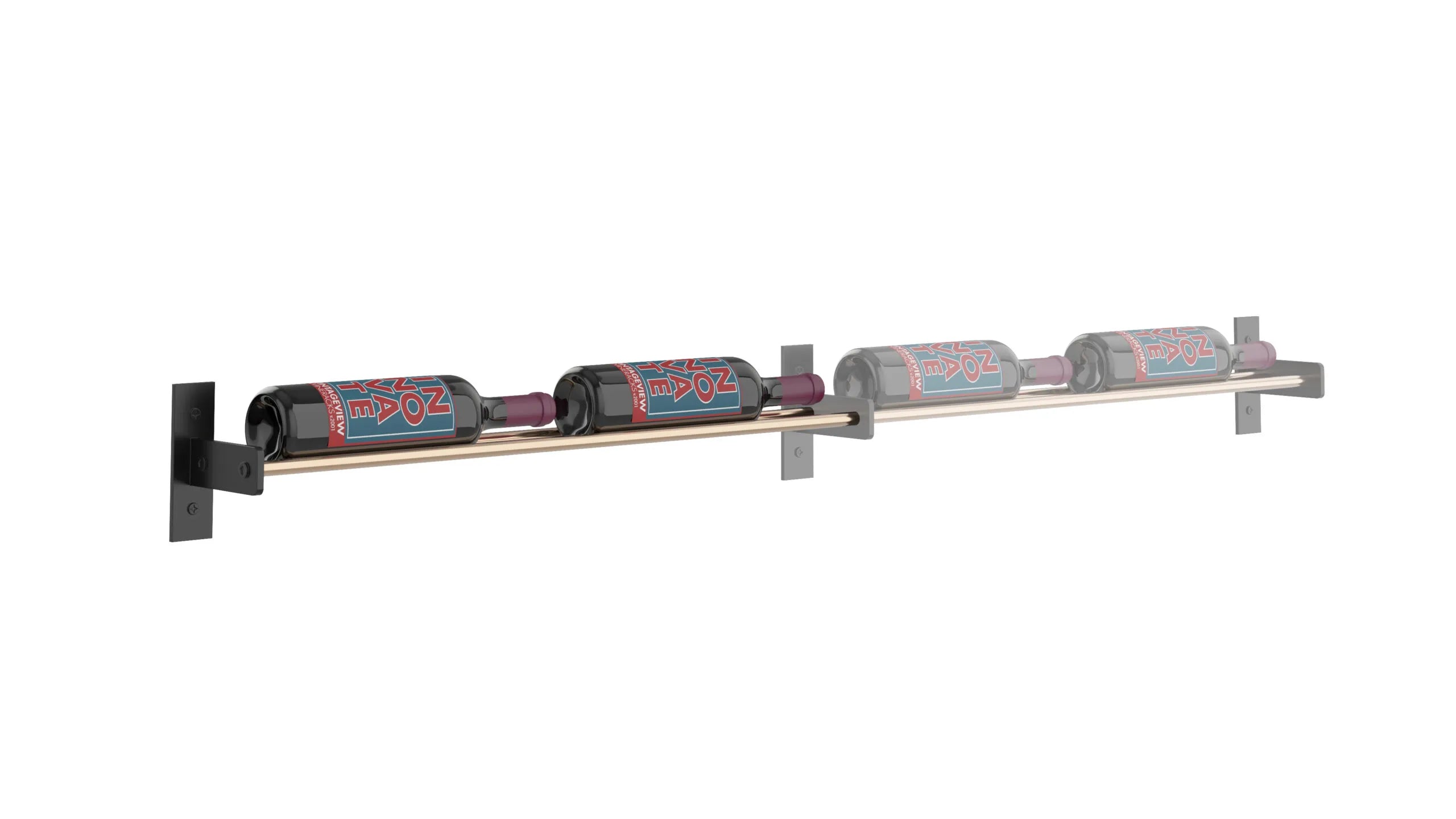 Wall-mounted tool rack with four power tools on a white background