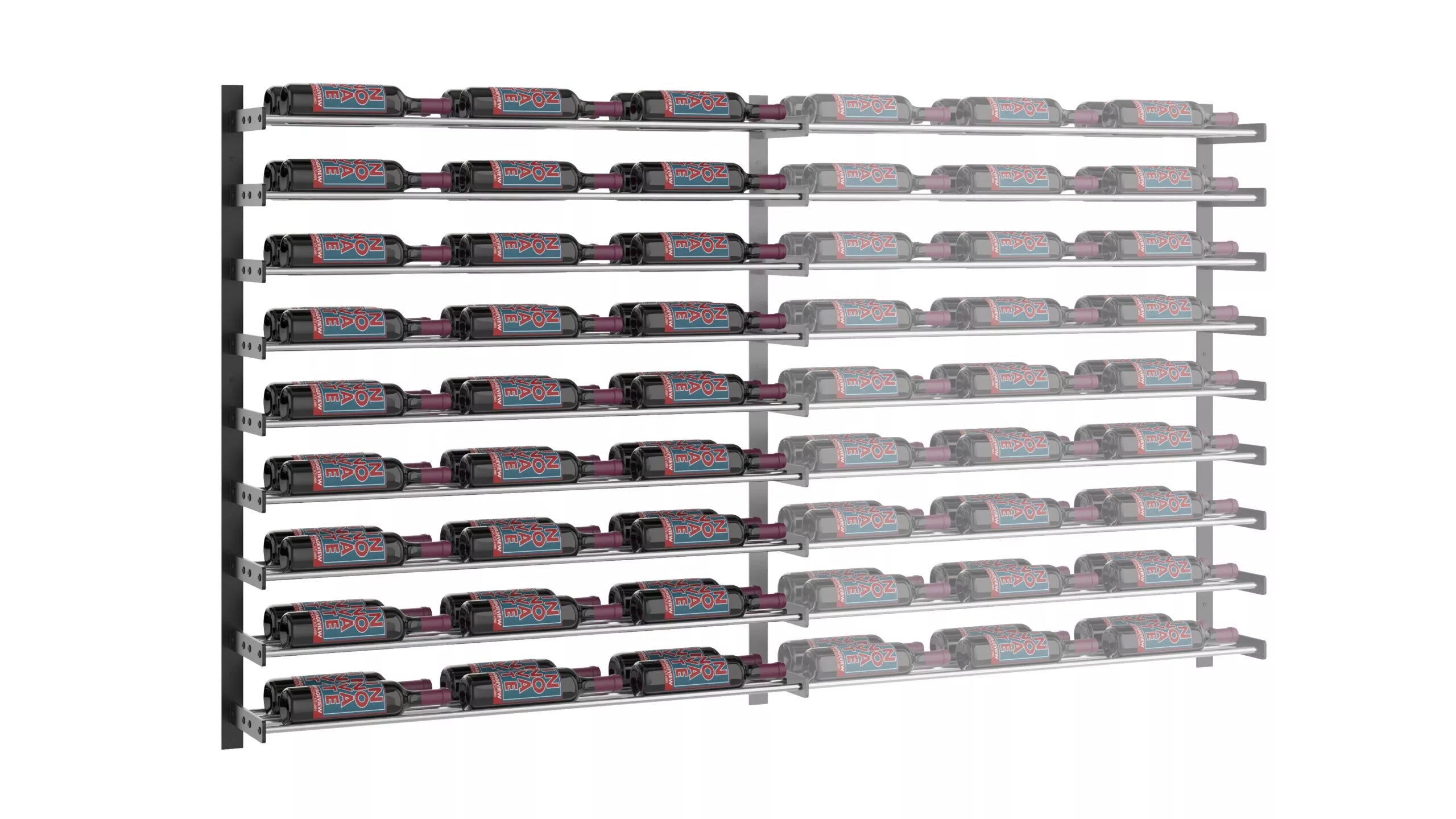 VintageView Evolution Wine Wall 45 3C Extension (wall mounted metal wine rack expansion pack) Matte Black Chrome 54 Bottles Double