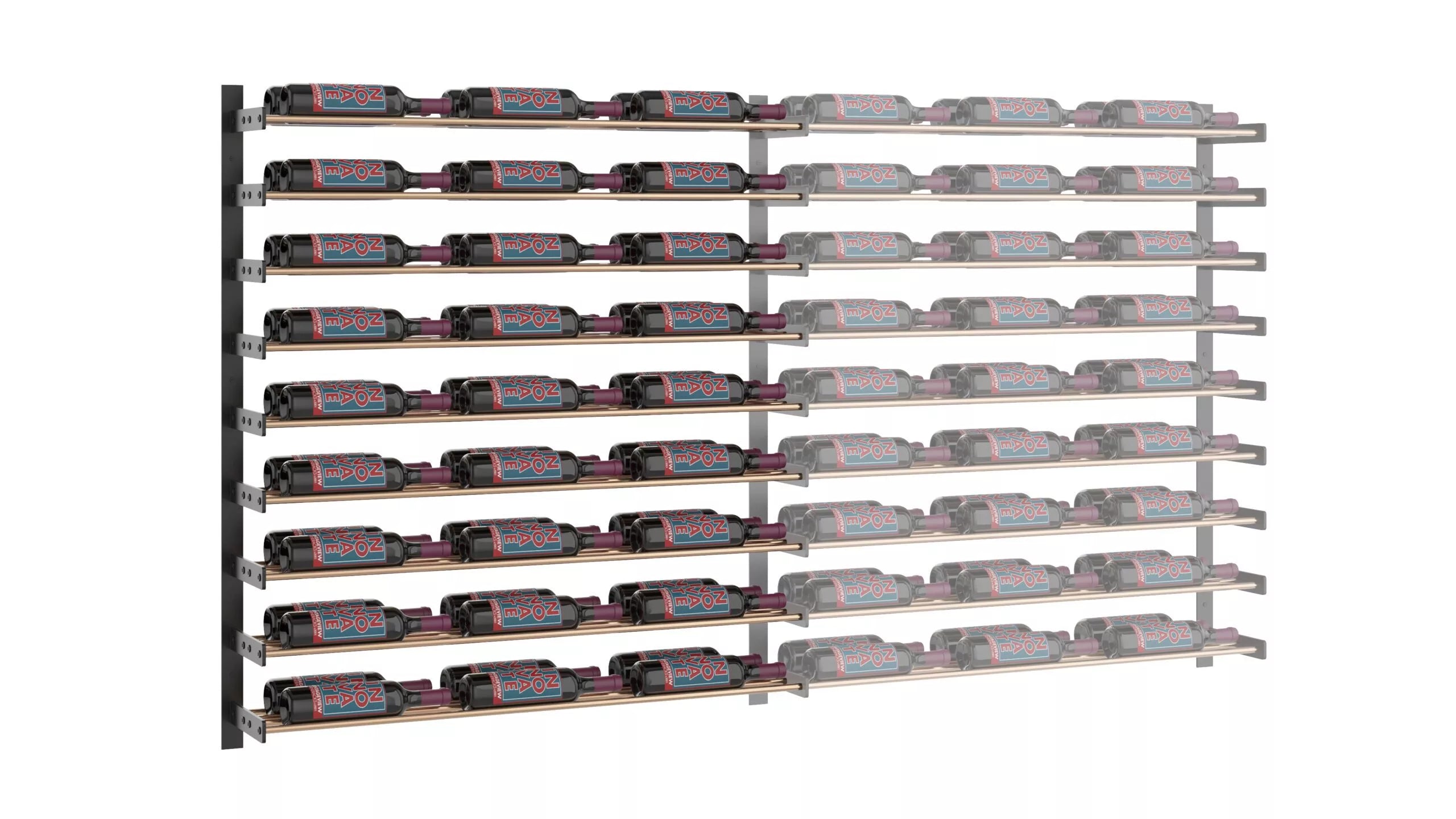 VintageView Evolution Wine Wall 45 3C Extension (wall mounted metal wine rack expansion pack) Matte Black Golden Bronze 54 Bottles Double