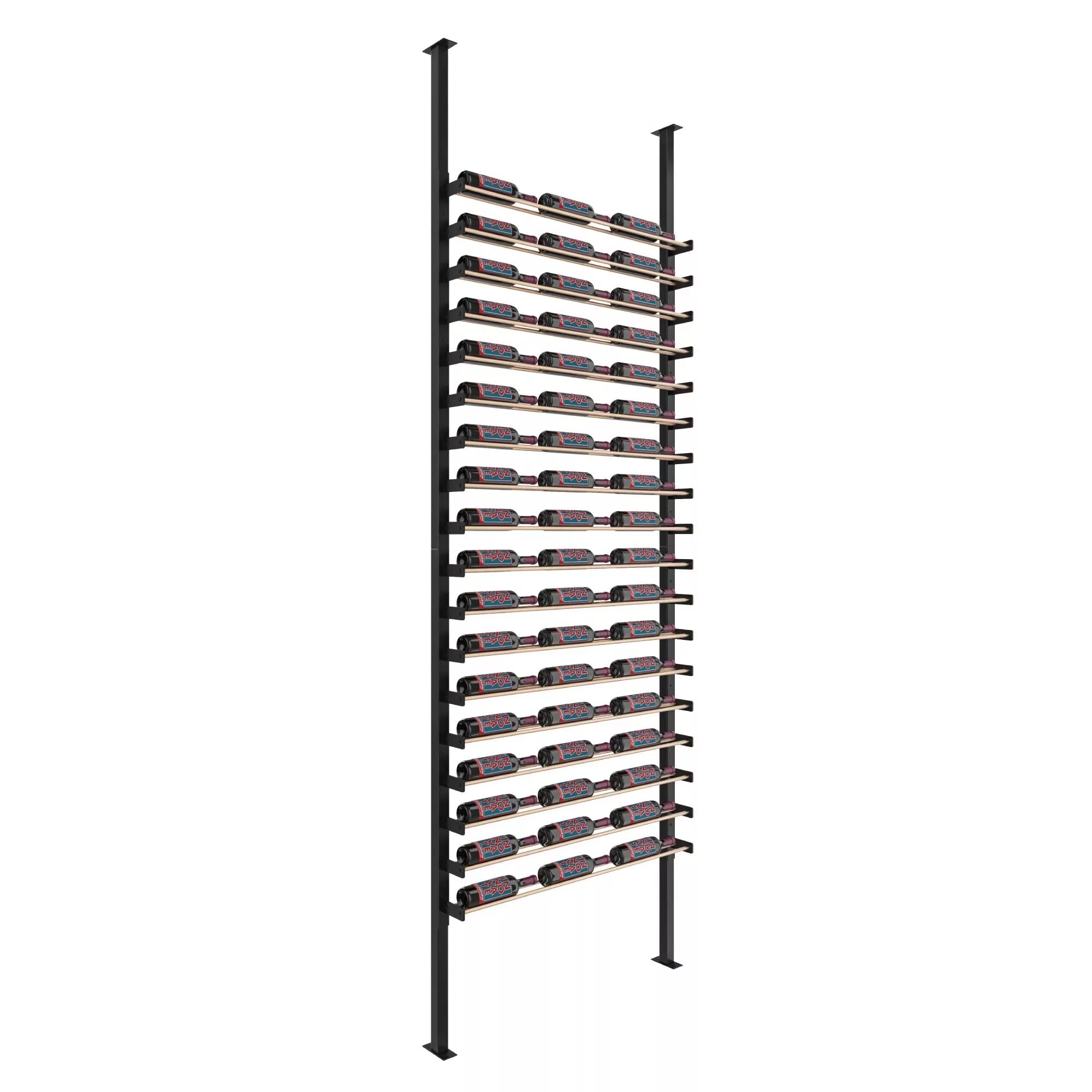 VintageView Evolution Single Sided Wine Wall Post Kit 10 3C (floor-to-ceiling wine rack system) Matte Black Chrome 54 Bottles - Single Deep
