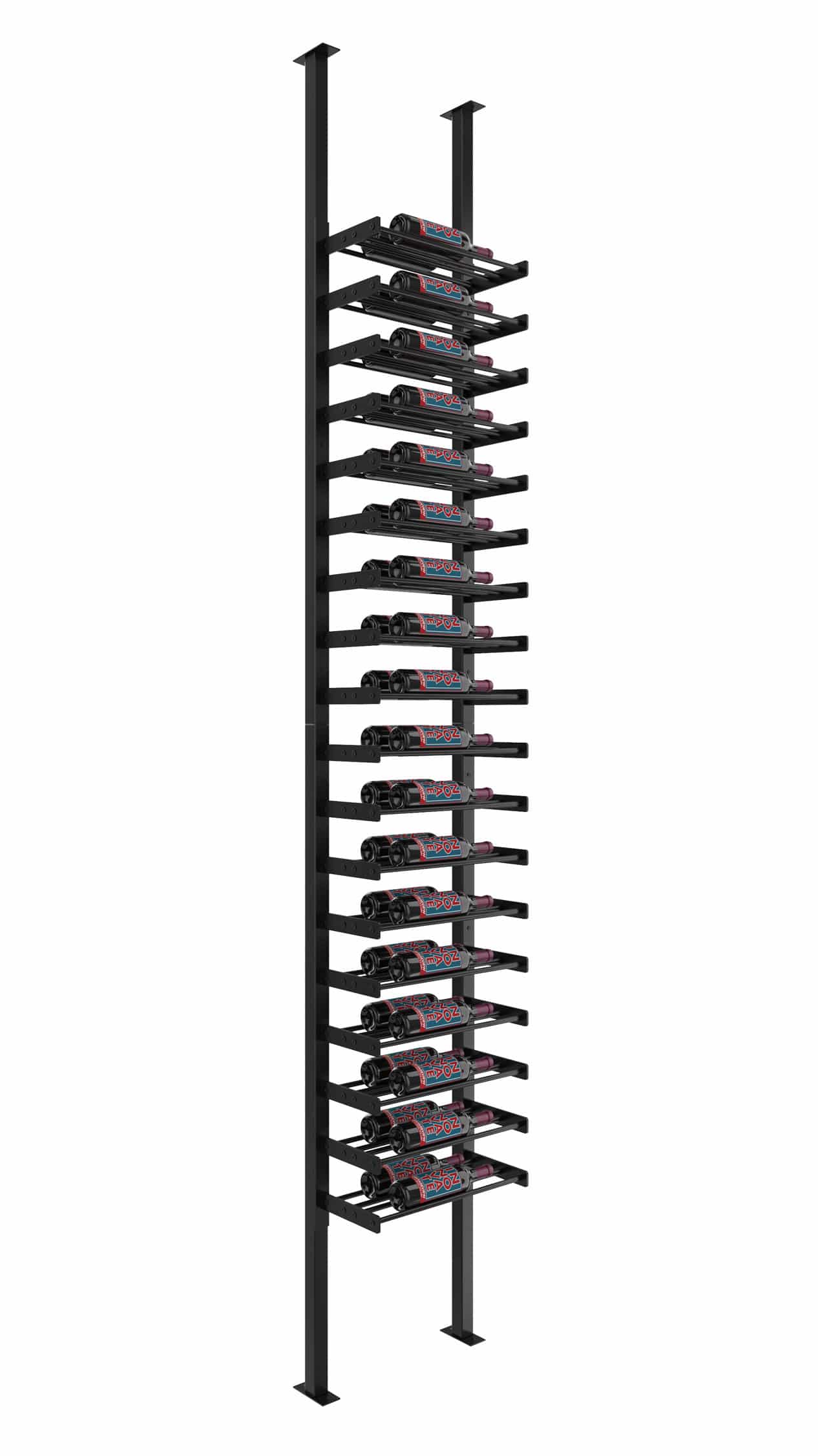 VintageView Evolution Single Sided Wine Wall Post Kit 10 1C (floor-to-ceiling wine rack system) Matte Black 36 Bottles - Double Deep