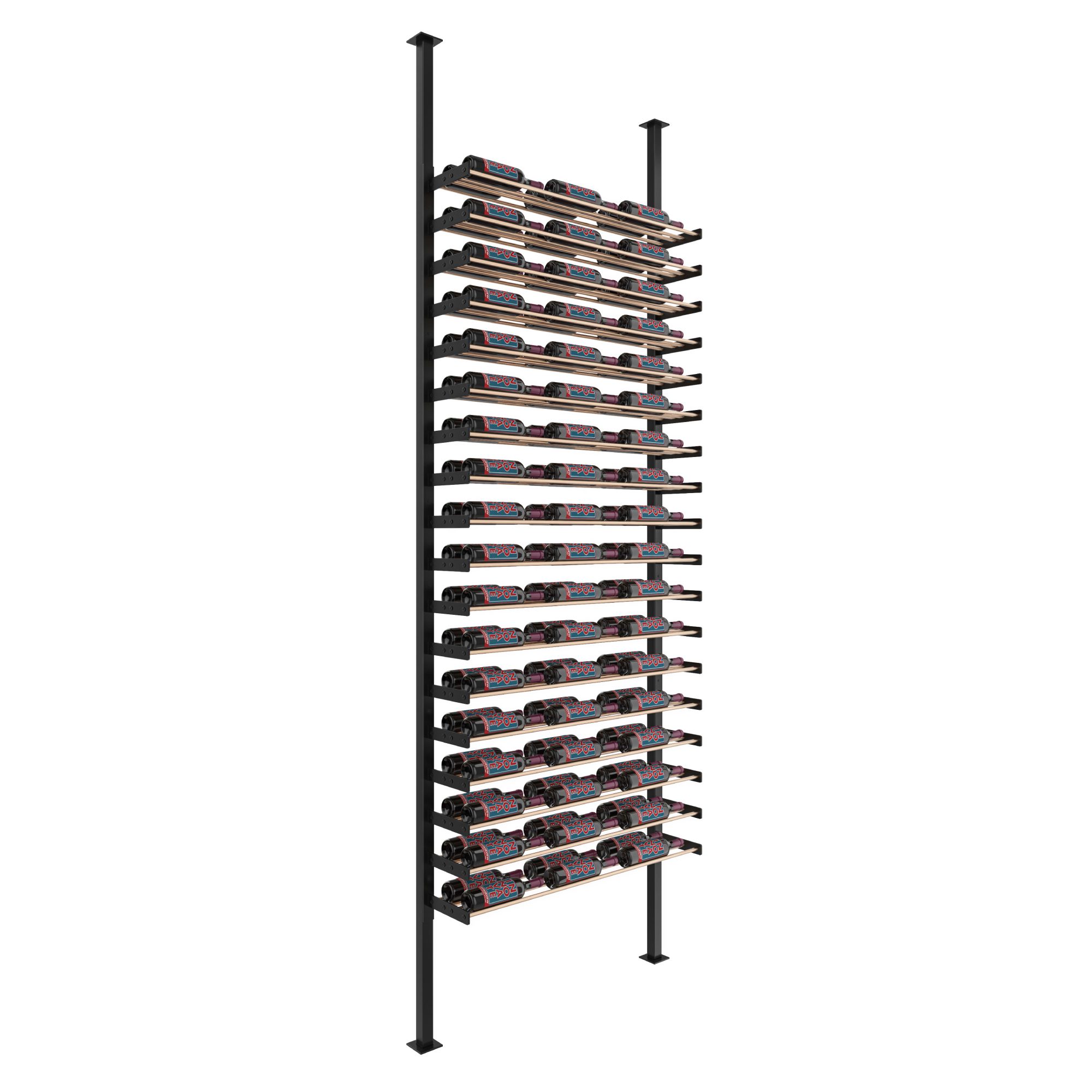 VintageView Evolution Single Sided Wine Wall Post Kit 10 3C (floor-to-ceiling wine rack system) Matte Black Chrome 108 Bottles - Double Deep