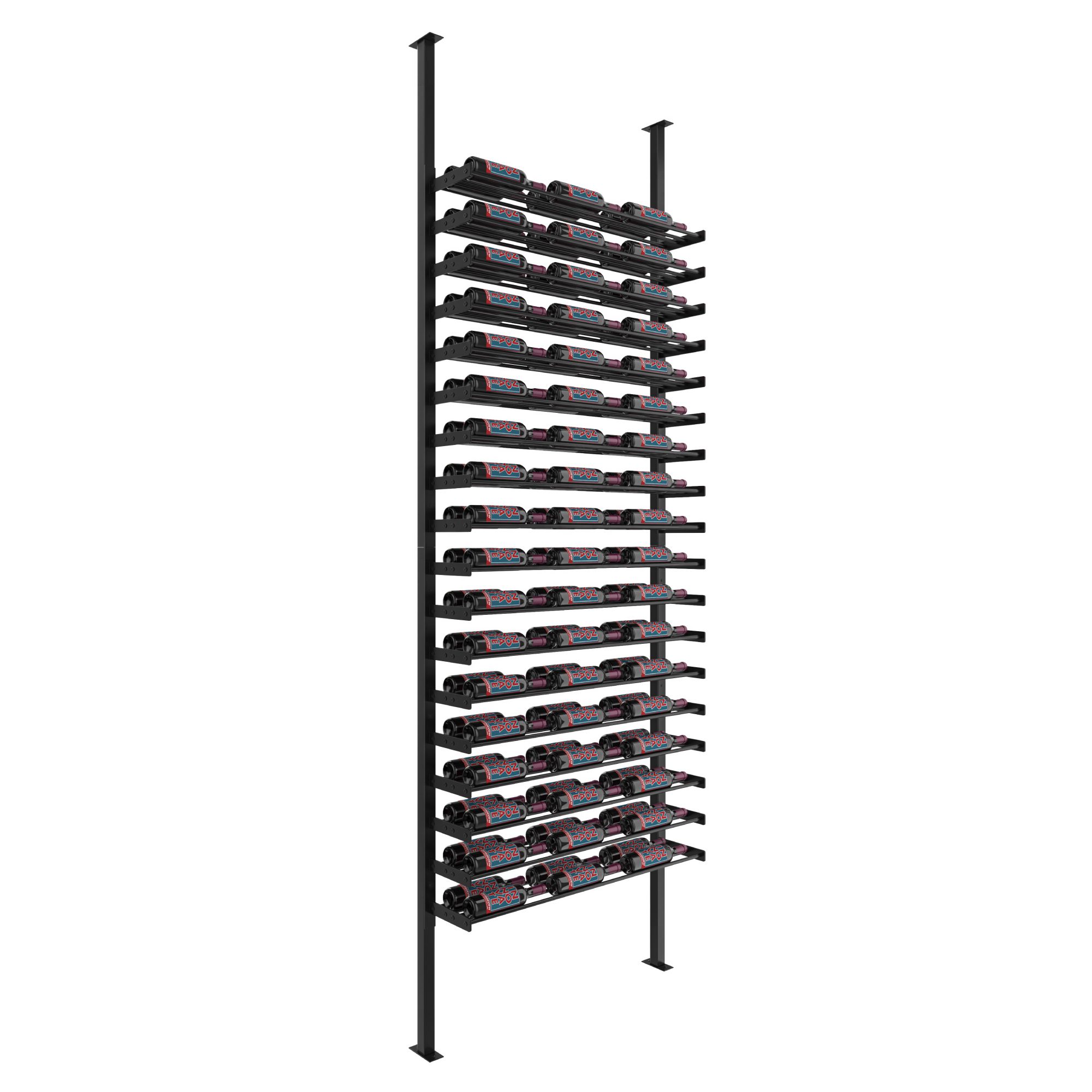 VintageView Evolution Single Sided Wine Wall Post Kit 10 3C (floor-to-ceiling wine rack system) Matte Black 108 Bottles - Double Deep