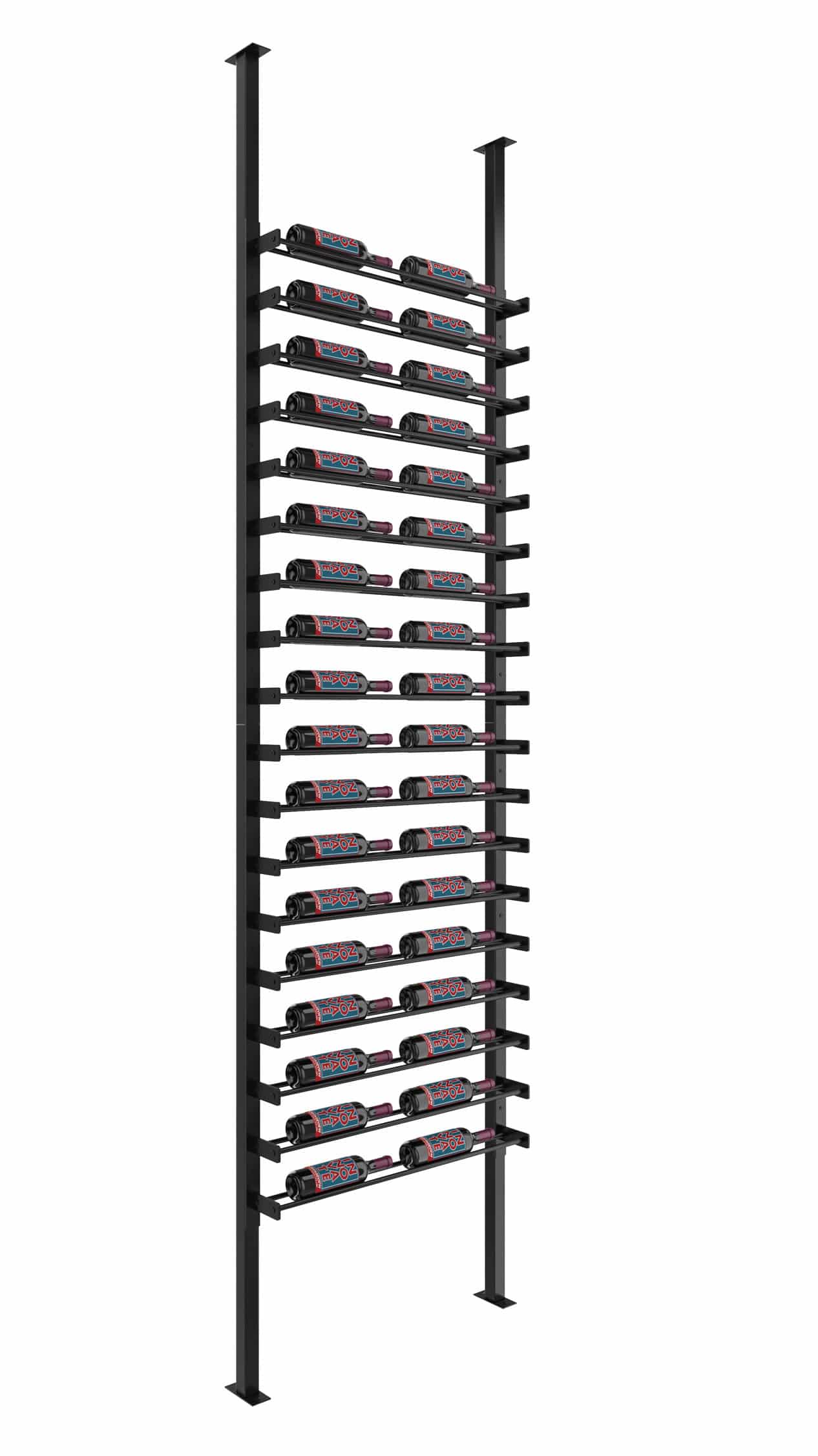 VintageView Evolution Single Sided Wine Wall Post Kit 10 2C (floor-to-ceiling wine rack system) Matte Black 36 Bottles - Single Deep