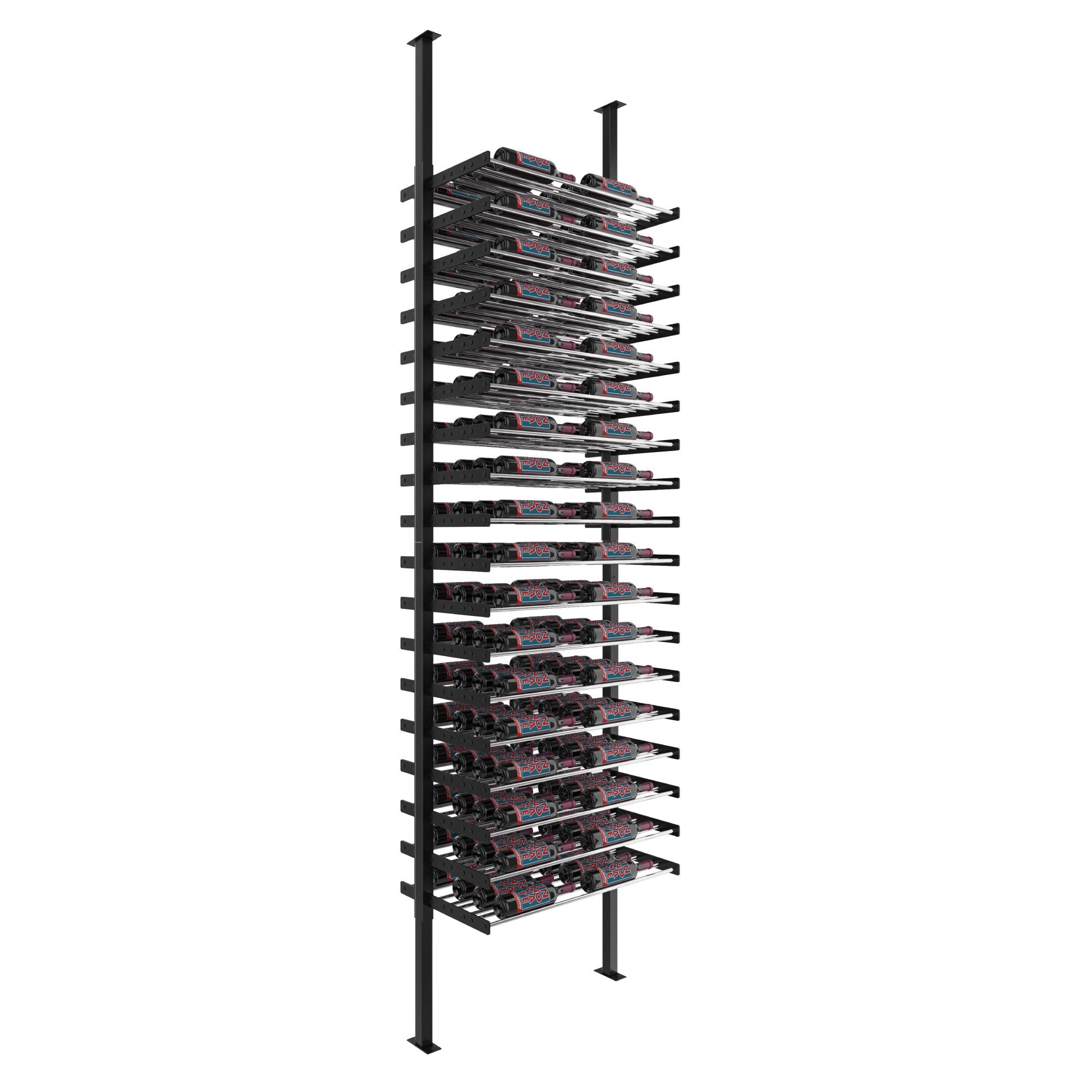 VintageView Evolution Double Sided Wine Wall Post Kit 10 2C (floor-to-ceiling wine rack system) Matte Black Chrome 144 Bottles - (Single Triple)