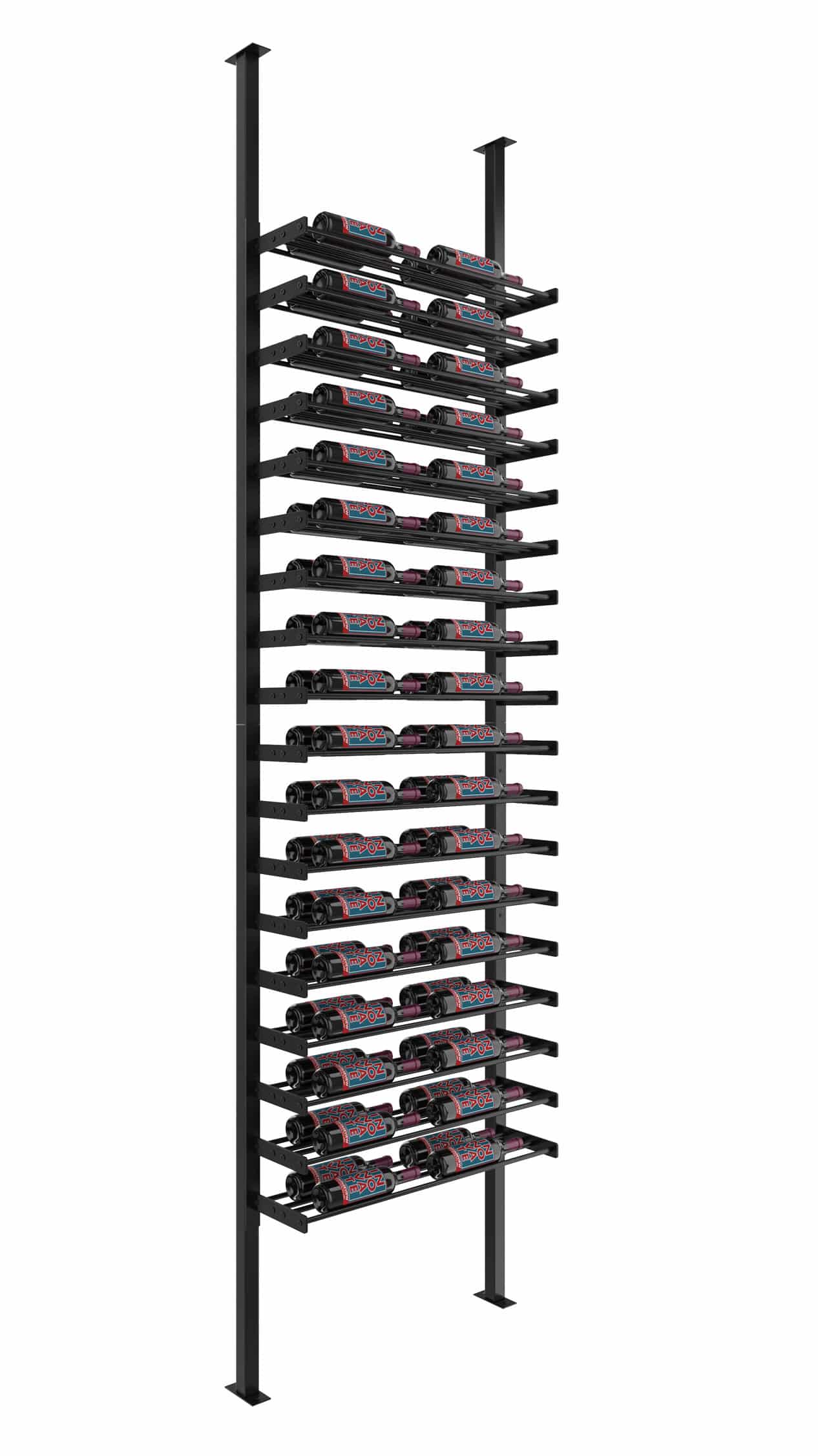VintageView Evolution Single Sided Wine Wall Post Kit 10 2C (floor-to-ceiling wine rack system) Matte Black 72 Bottles - Double Deep