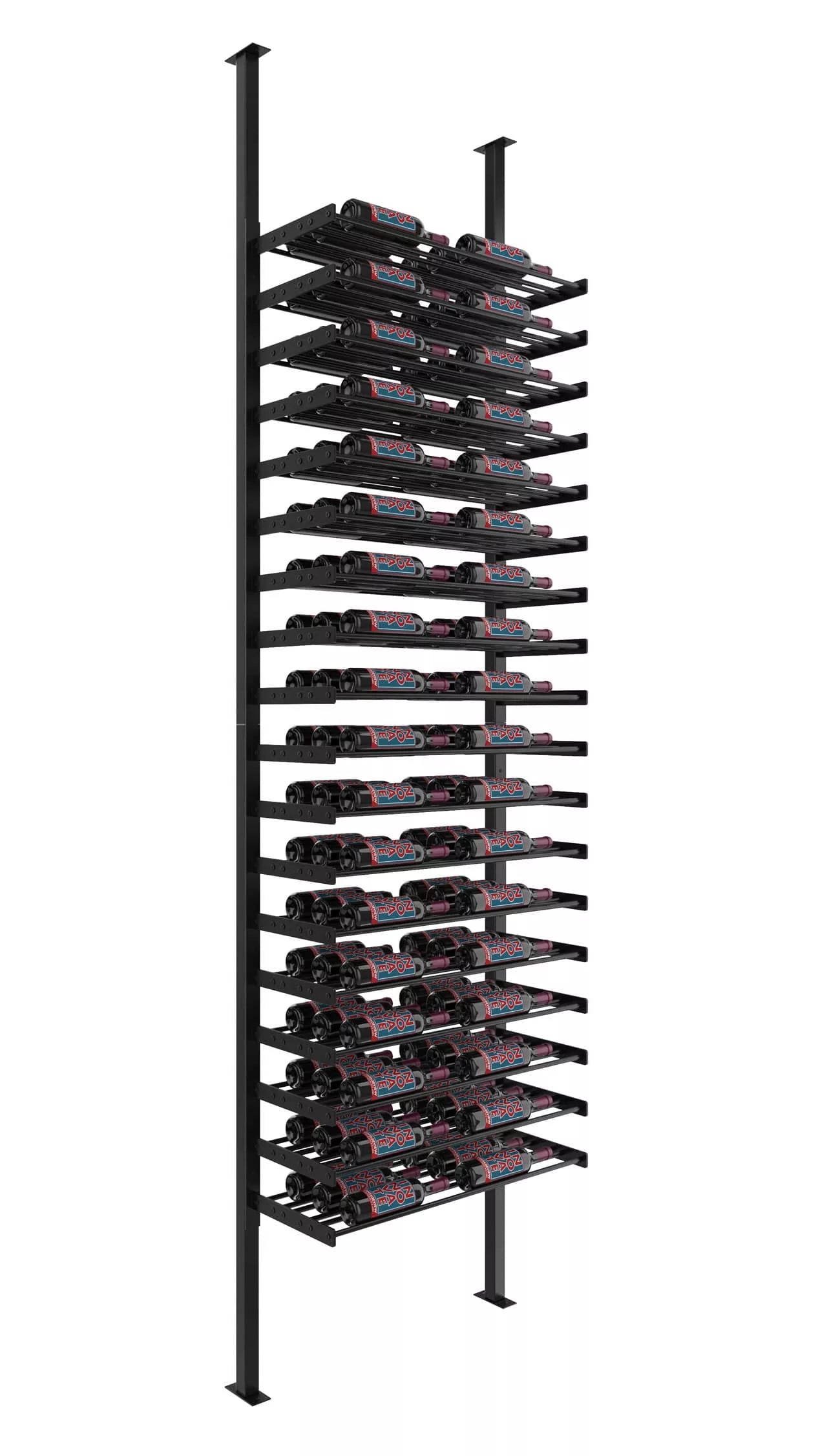 VintageView Evolution Single Sided Wine Wall Post Kit 10 2C (floor-to-ceiling wine rack system) Matte Black 108 Bottles - Triple Deep