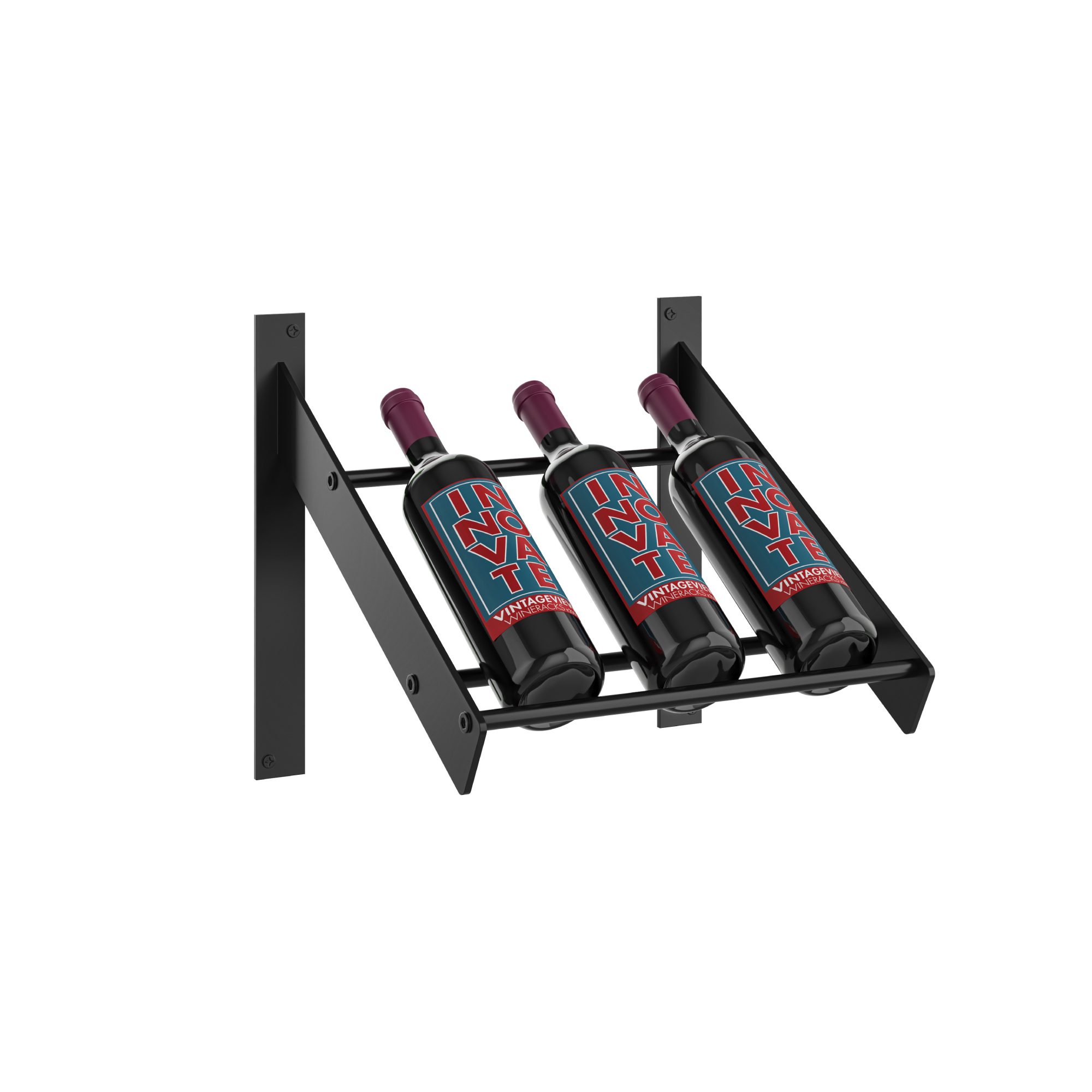 VintageView Evolution Wine Wall Presentation Row (wall mounted metal wine rack) Matte Black 1 Column (3 Bottles)