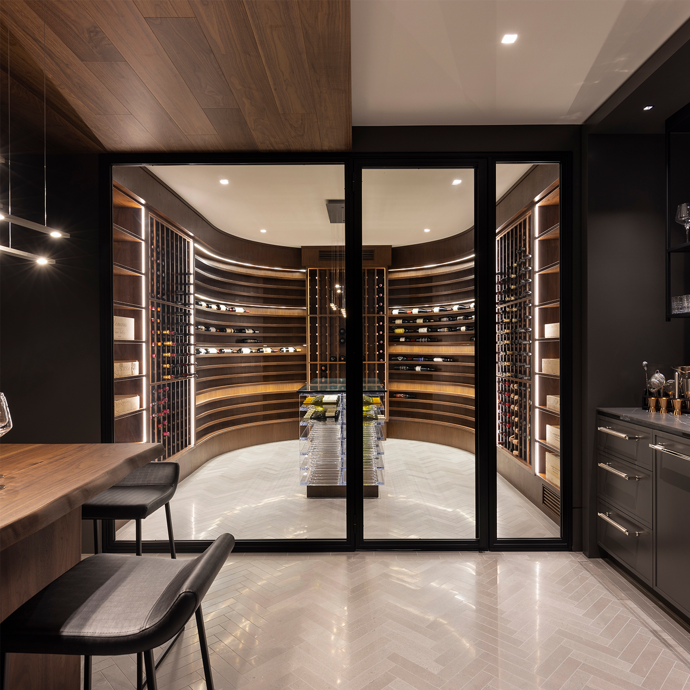 Wine cellar with wooden wine rack