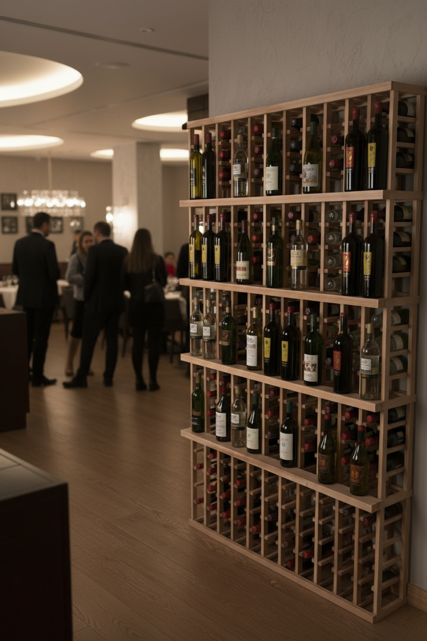 Vente au détail de 3 bouteilles de 750 ml avec 4 rangées de présentation - Casier à vin en bois premium