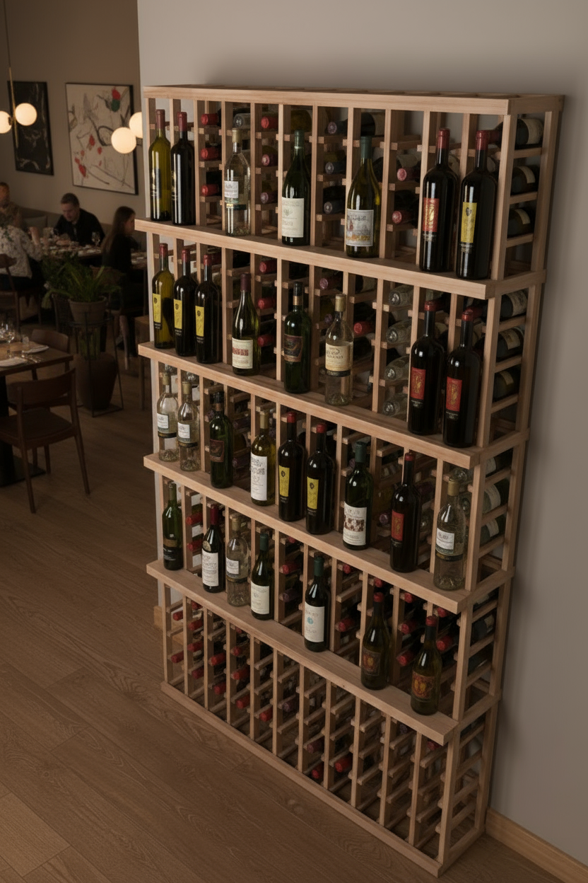 Vente au détail de 3 bouteilles de 750 ml avec 4 rangées de présentation - Casier à vin en bois premium