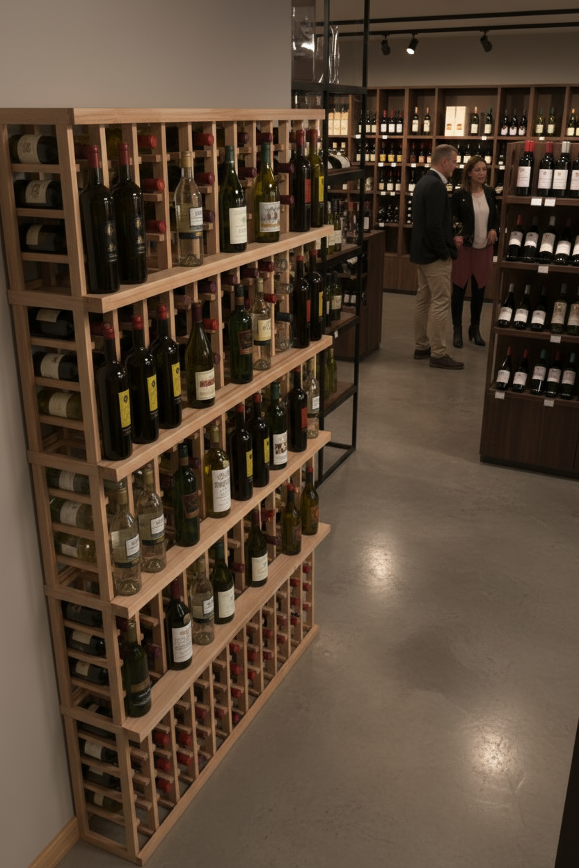 Vente au détail de 3 bouteilles de 750 ml avec 4 rangées de présentation - Casier à vin en bois premium