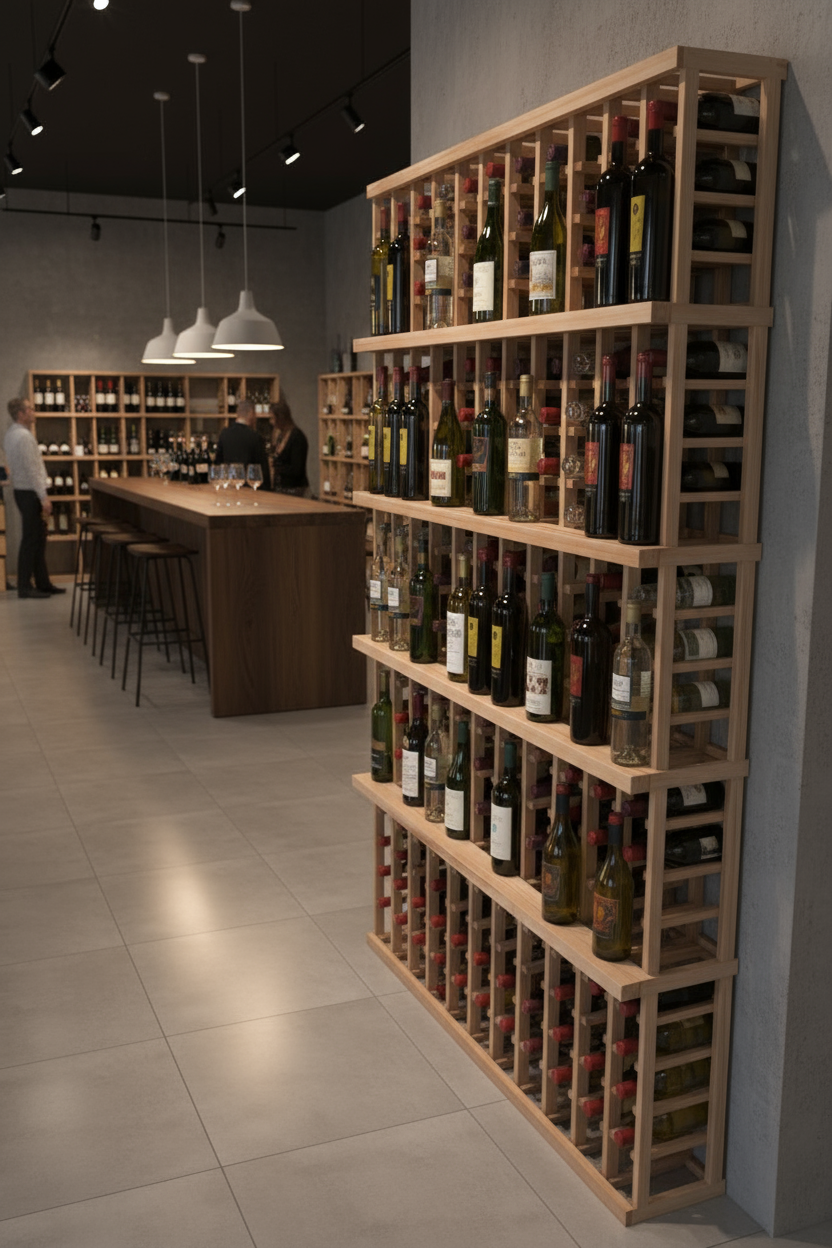 Vente au détail de 3 bouteilles de 750 ml avec 4 rangées de présentation - Casier à vin en bois premium