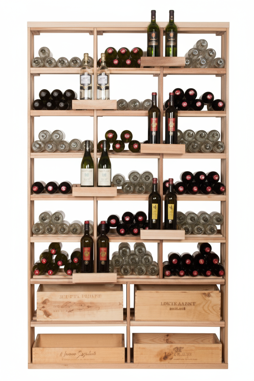 Retail 6 Bottle Bin/Wood Case with 6 Double Perches - Premium Wooden Wine Racks