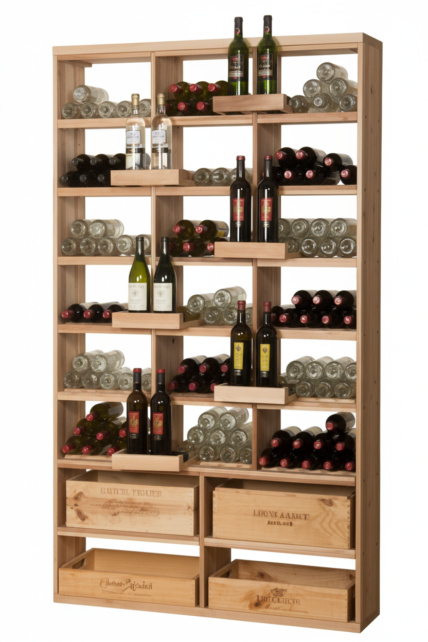 Retail 6 Bottle Bin/Wood Case with 6 Double Perches - Premium Wooden Wine Racks