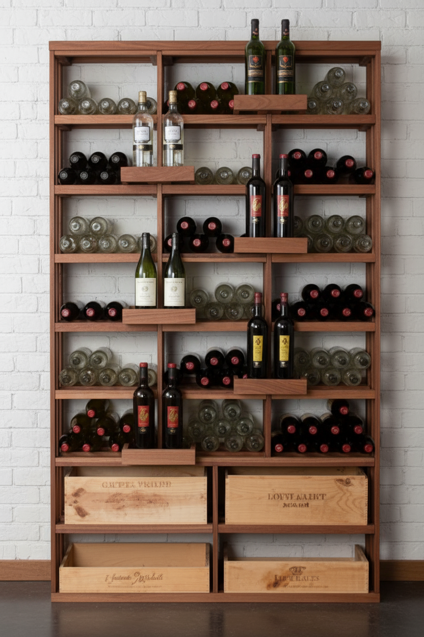 Retail 6 Bottle Bin/Wood Case with 6 Double Perches - Premium Wooden Wine Racks