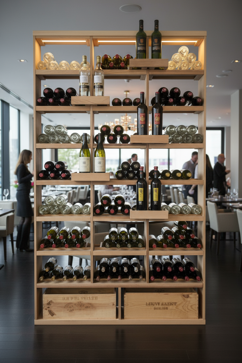 Retail 6 Bottle Bin/Wood Case with 6 Double Perches - Premium Wooden Wine Racks
