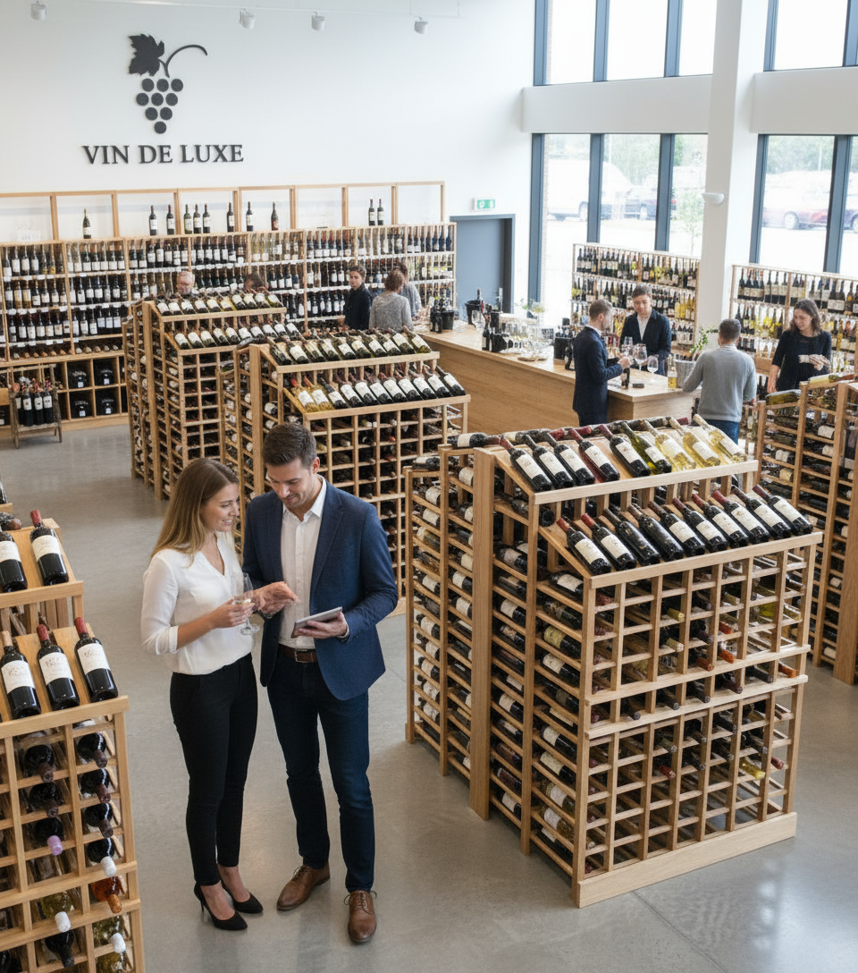 Retail 13 Freestanding Island with 2 Tiered Displays - Premium Wooden Wine Racks