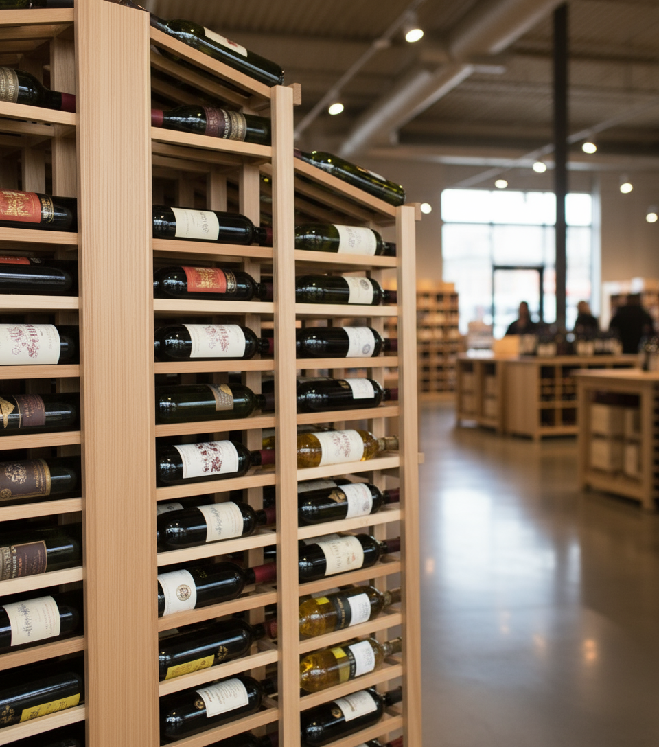 Retail 13 Freestanding Island with 2 Tiered Displays - Premium Wooden Wine Racks