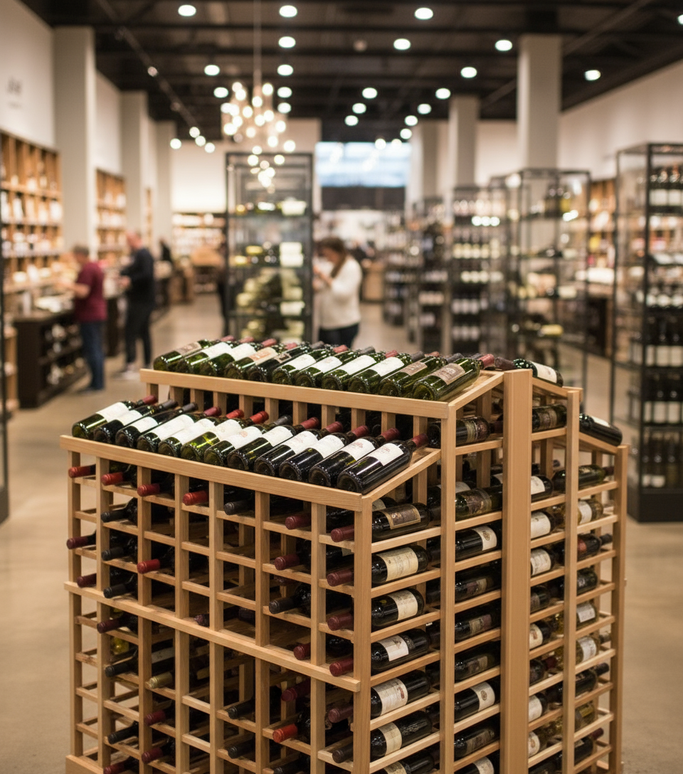 Retail 13 Freestanding Island with 2 Tiered Displays - Premium Wooden Wine Racks