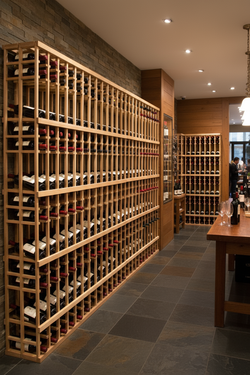 Vente au détail 12 bouteilles de 750 ml avec 4 rangées inclinées d'exposition - Casier à vin en bois premium