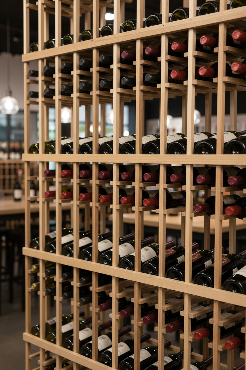 Vente au détail 12 bouteilles de 750 ml avec 4 rangées inclinées d'exposition - Casier à vin en bois premium
