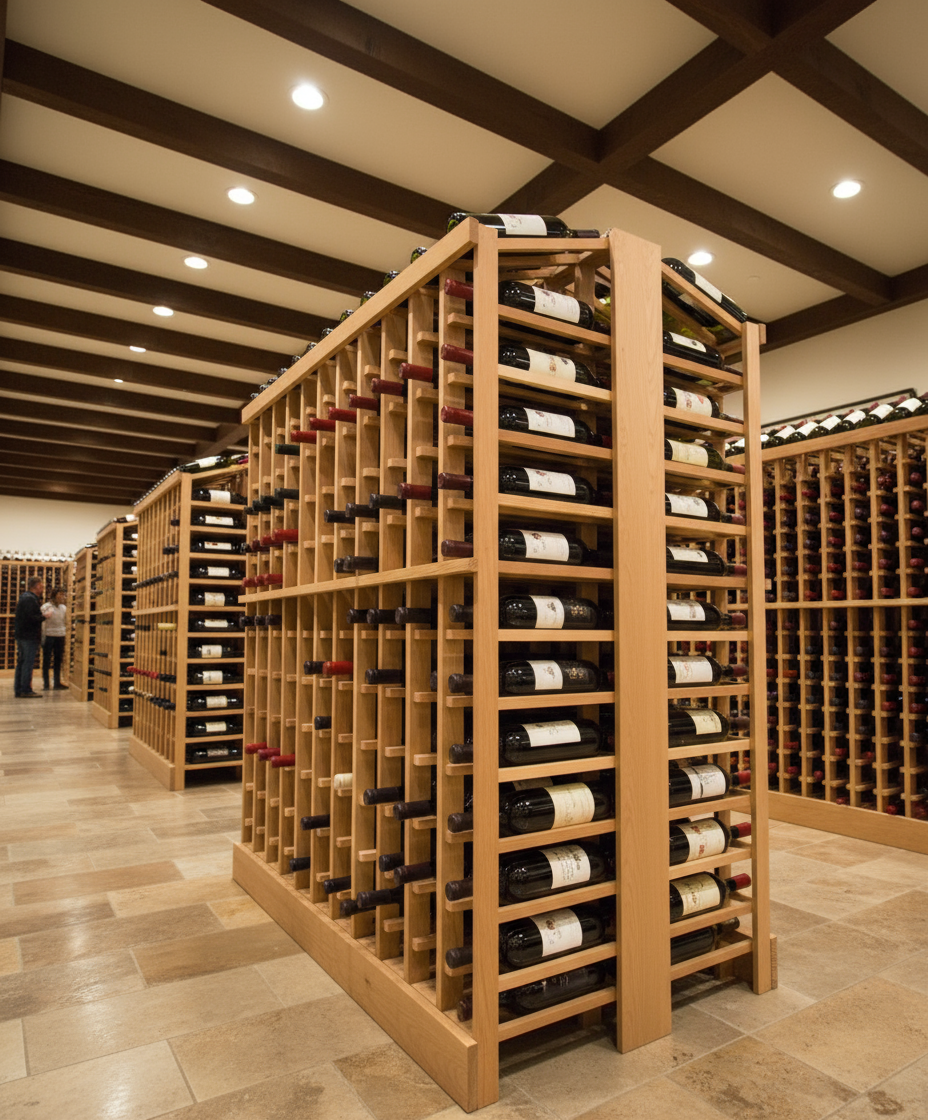 Îlot autonome Retail 10 avec une seule rangée d'exposition - - Casier à vin en bois premium