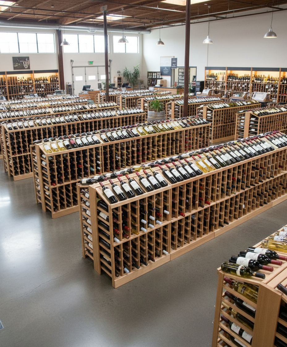 Îlot autonome Retail 10 avec une seule rangée d'exposition - - Casier à vin en bois premium