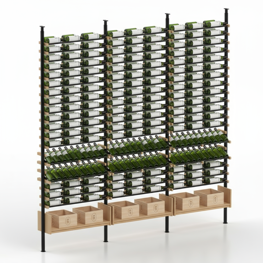 Premier Cru Wine Racks Premier Cru Modern - Ensemble - Triple Triple Triple (121 1/4" Wide) - 2 Bottles Deep