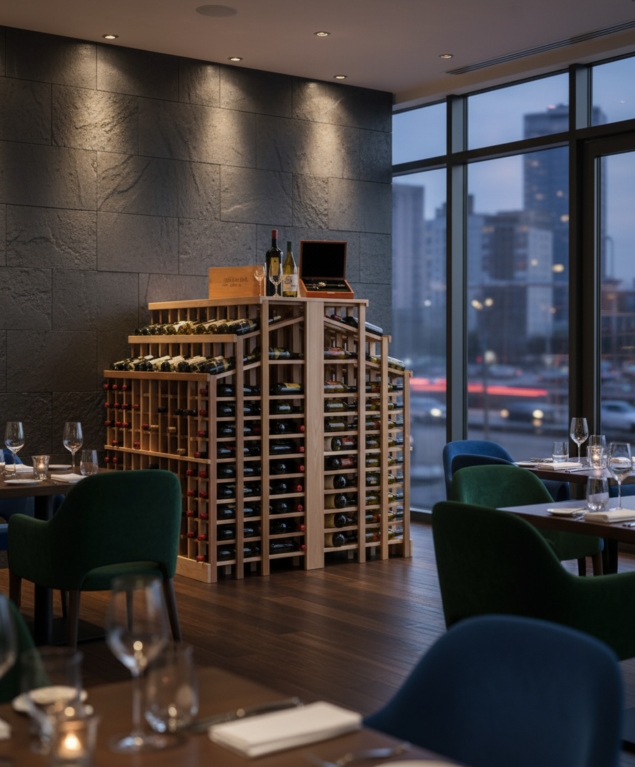 Retail 25 Freestanding Island with 2 Tiers and Counter - Premium Wooden Wine Racks