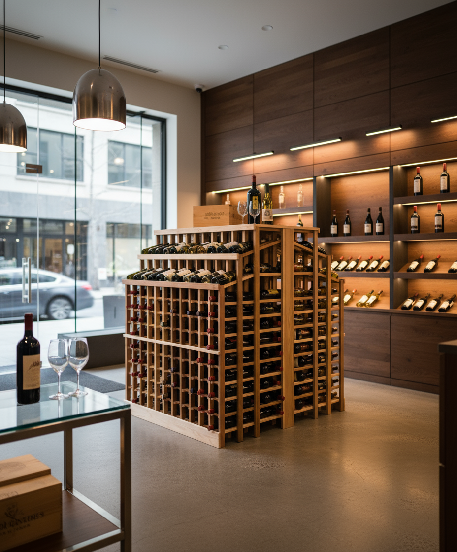 Retail 25 Freestanding Island with 2 Tiers and Counter - Premium Wooden Wine Racks