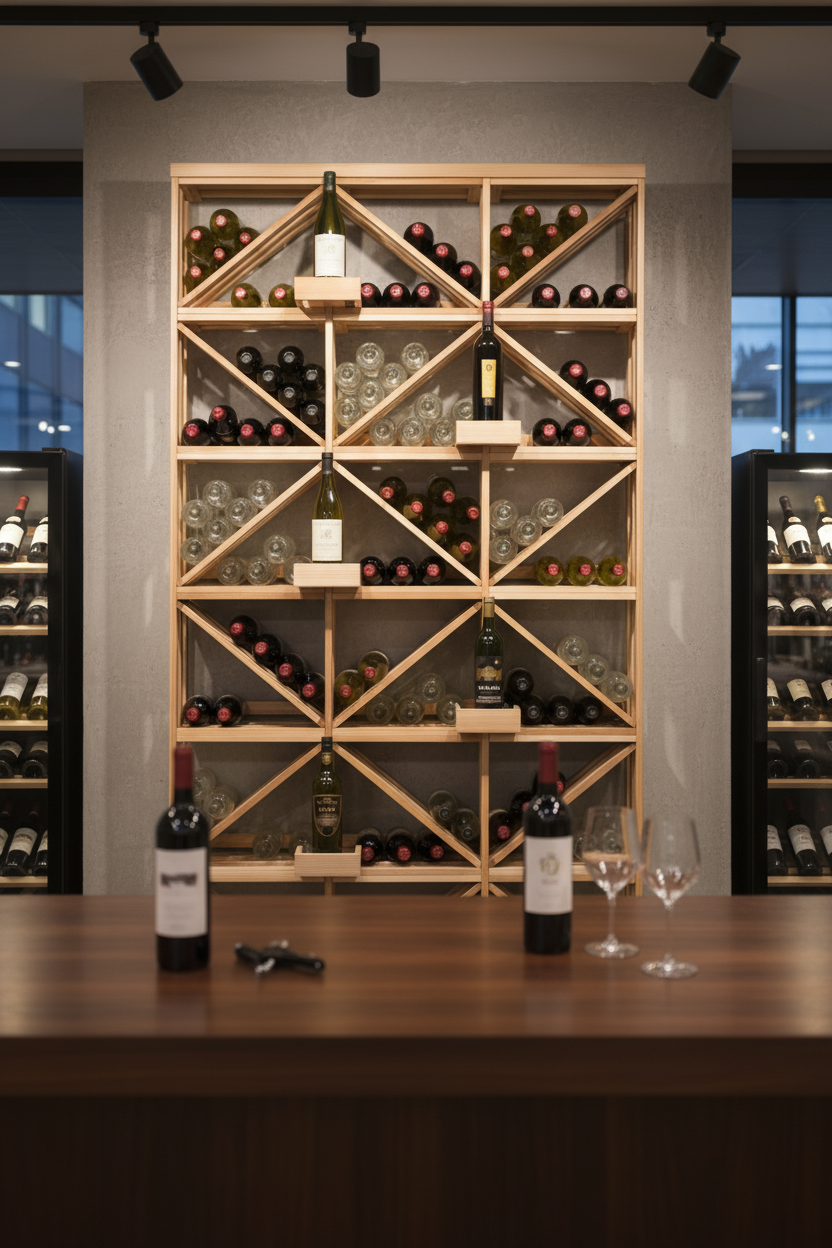 Retail 15 Box Diamond Bins with 5 Bottle Perches - Premium Wooden Wine Racks