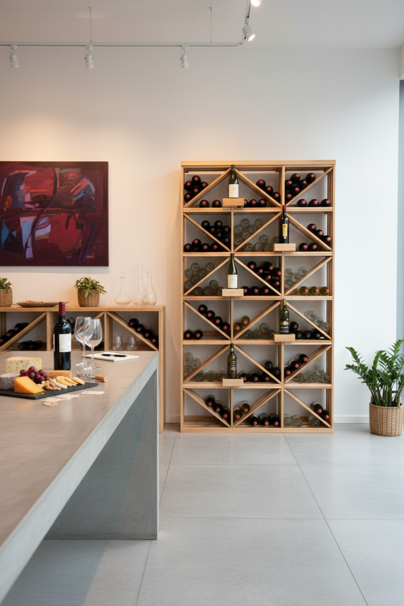 Retail 15 Box Diamond Bins with 5 Bottle Perches - Premium Wooden Wine Racks