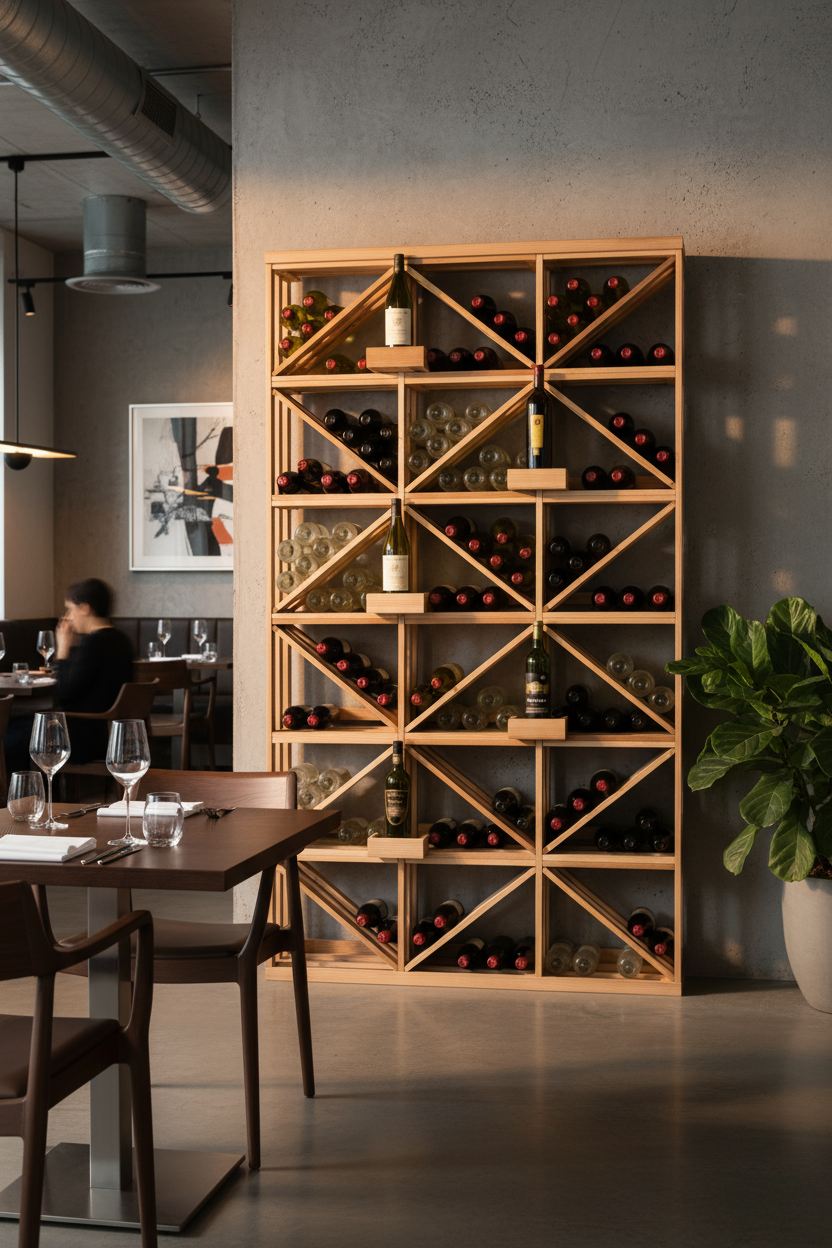 Retail 15 Box Diamond Bins with 5 Bottle Perches - Premium Wooden Wine Racks