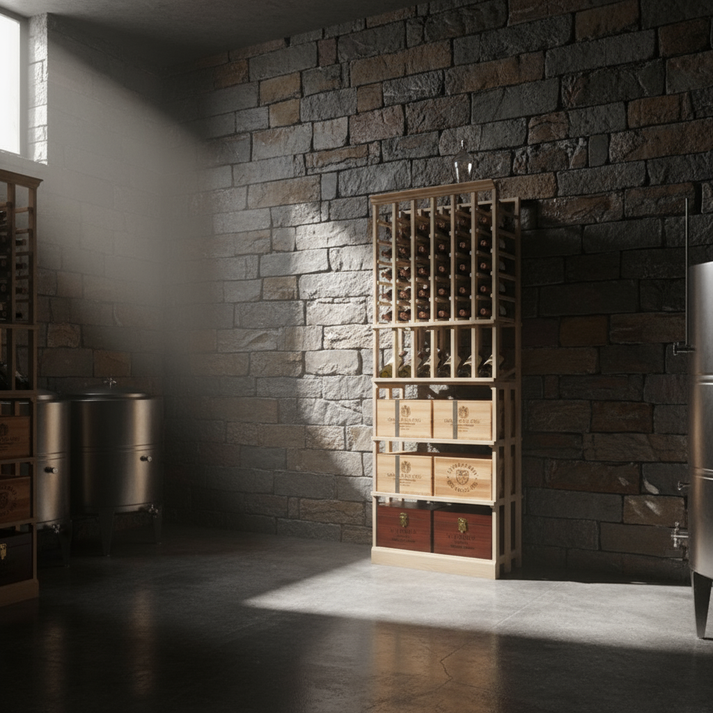 Full Height Wood Case with Individual Bottles - Premier Cru Premium Wooden Racking