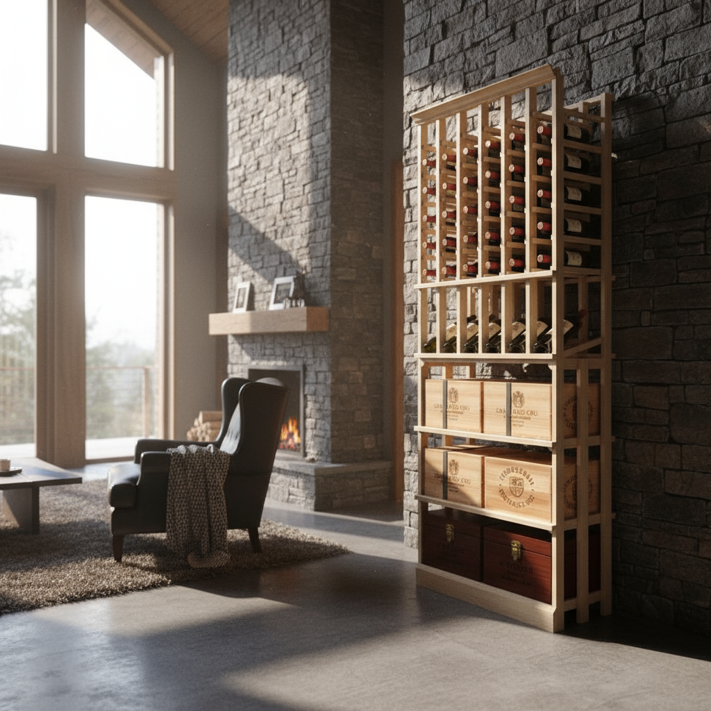 Full Height Wood Case with Individual Bottles - Premier Cru Premium Wooden Racking