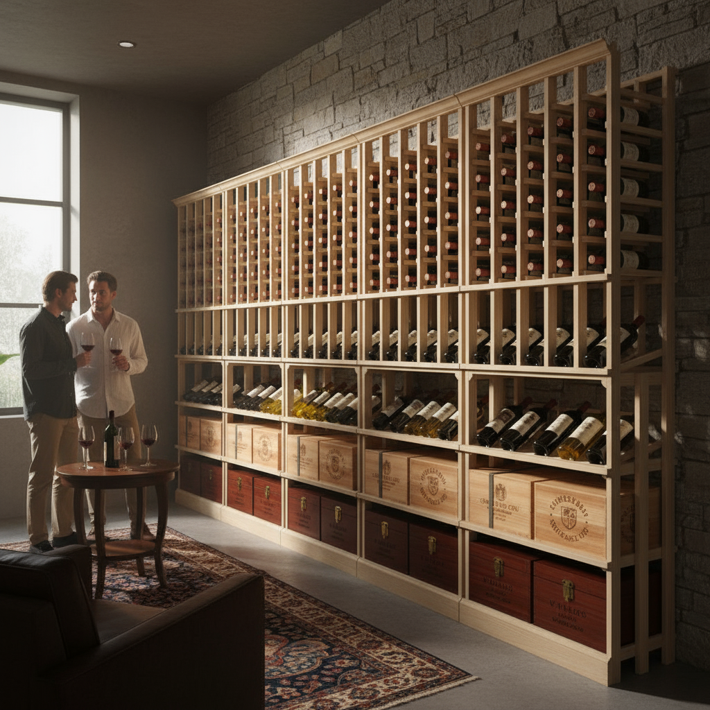 Full Height Wood Case with Individual Bottles - Premier Cru Premium Wooden Racking