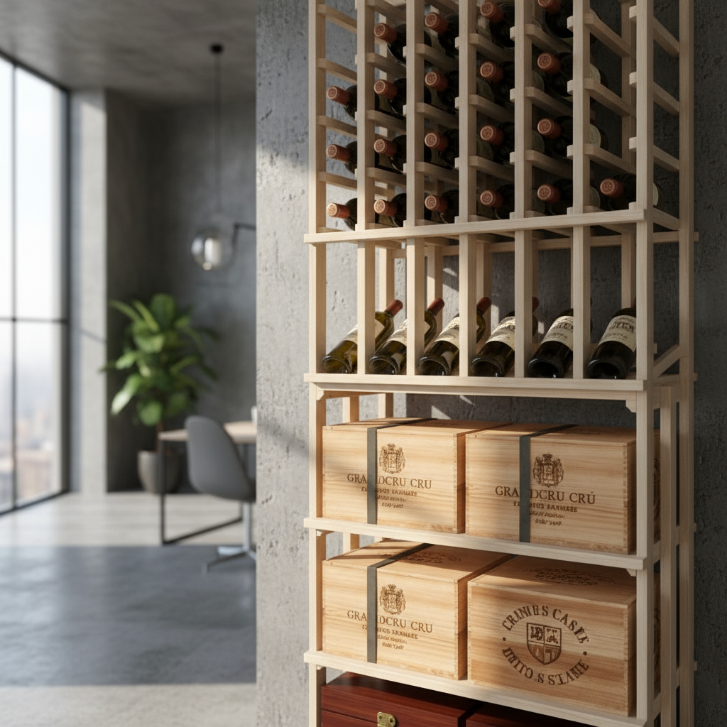 Full Height Wood Case with Individual Bottles - Premier Cru Premium Wooden Racking