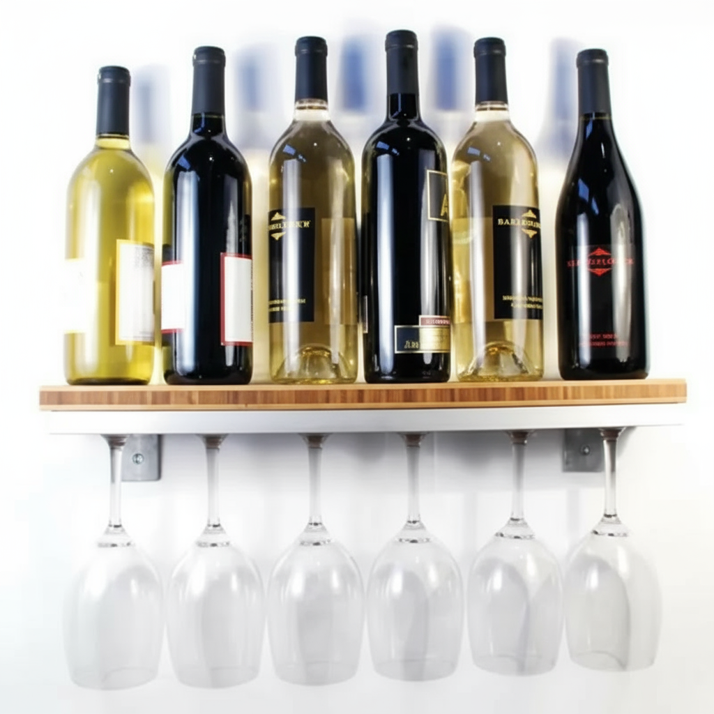 True Brands Channel Six Wine Glass Rack with Shelf