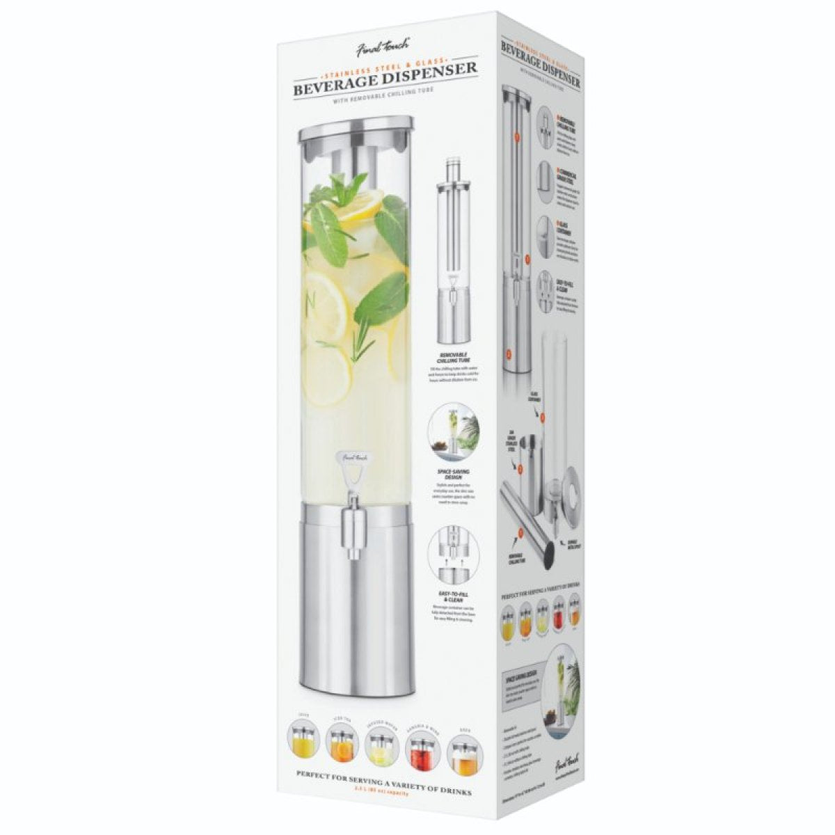 Product Specialty Final Touch 2.5L Stainless Steel & Glass Beverage Dispenser