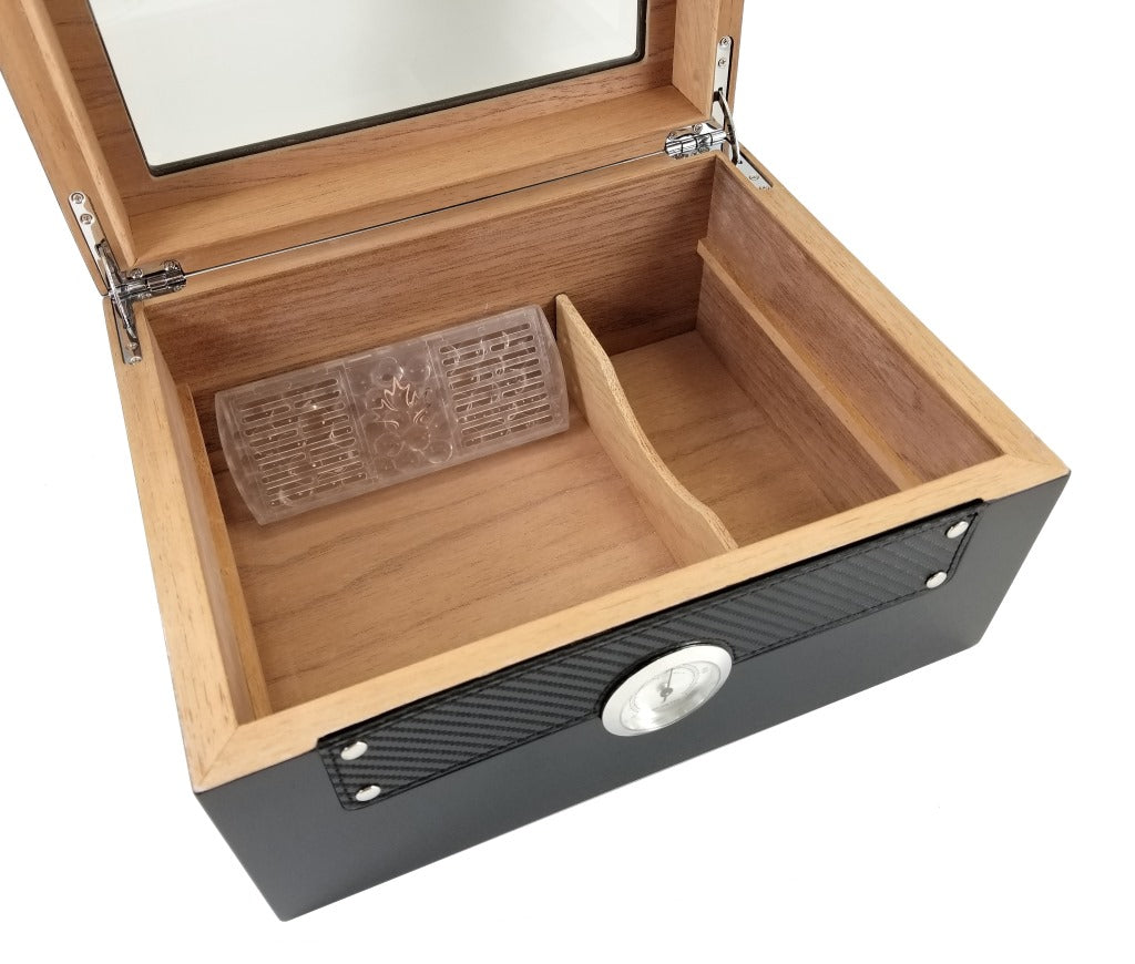 Wooden humidor with a black base on a white background