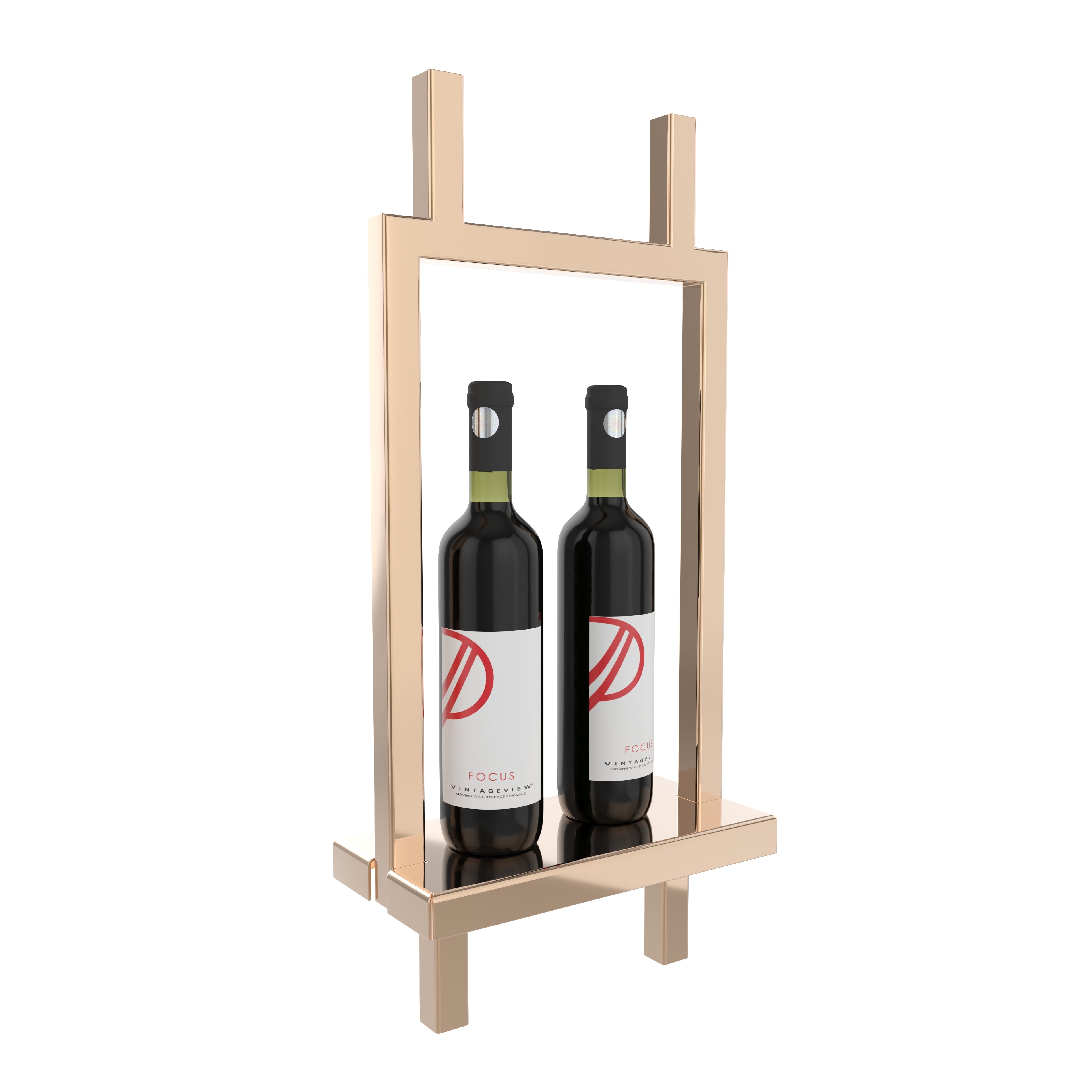 VintageView W Series Frame Window Presentation Shelf for Upright Bottle & Glassware Display Golden Bronze
